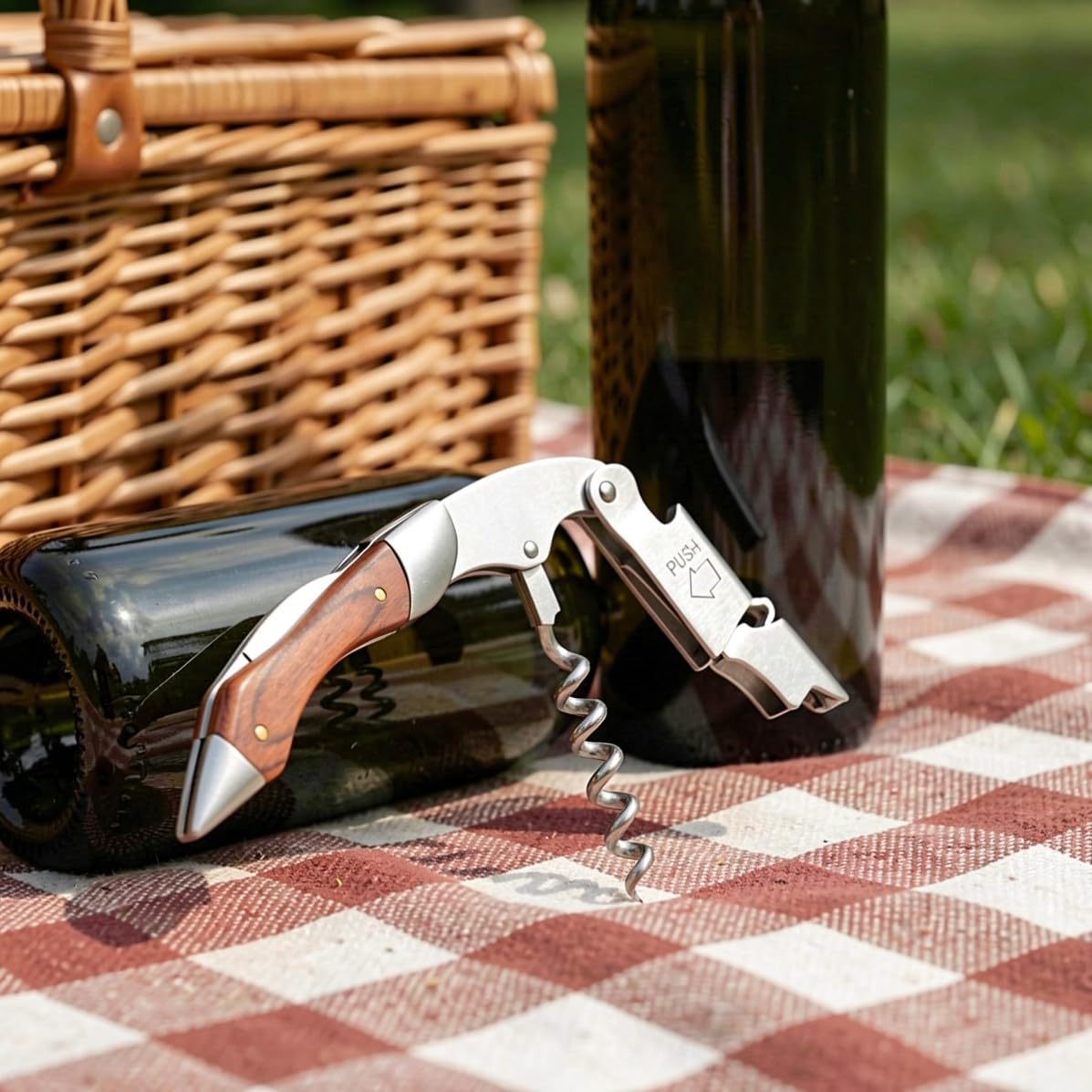 Portable T Shape Manual Wine Opener Stainless Steel with Wood Handle image 5