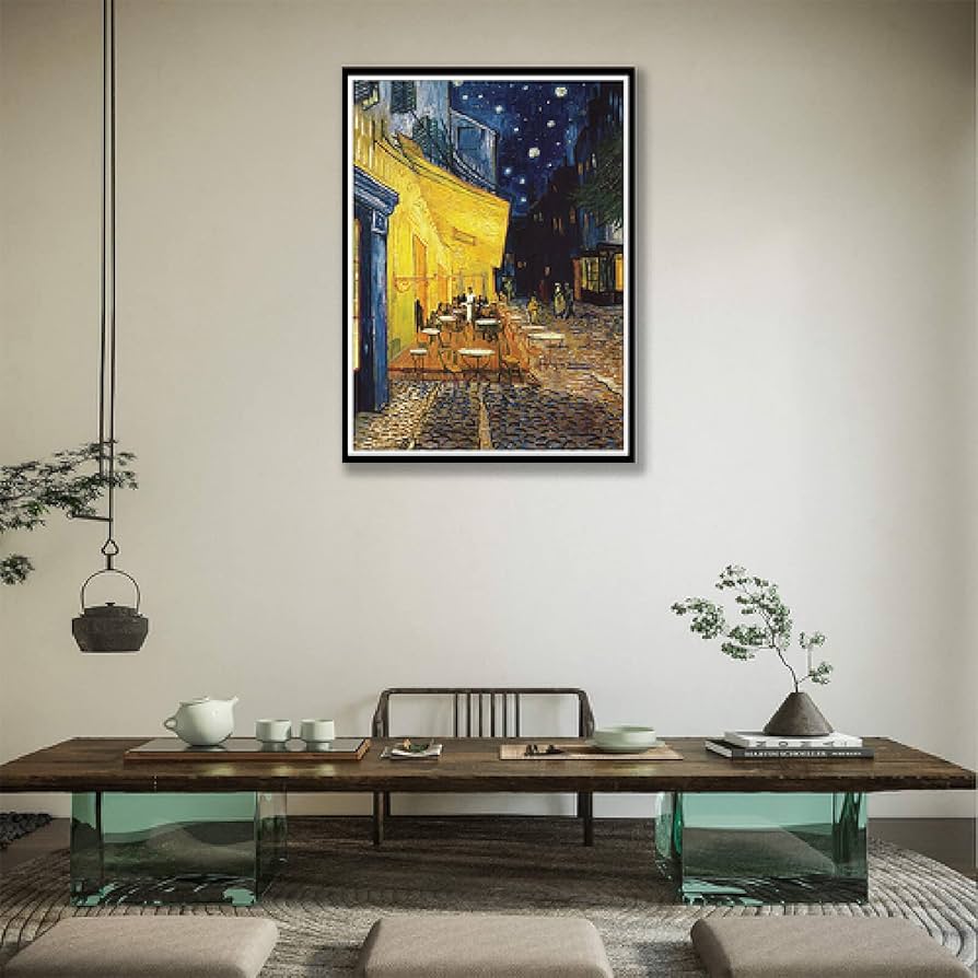 ゴッホ風 夜のカフェテラス 額縁付き 油彩アート 絵画 インテリア A.キャンバス 額縁付「ゴッホ “夜のカフェテラス”」 | Art work shop