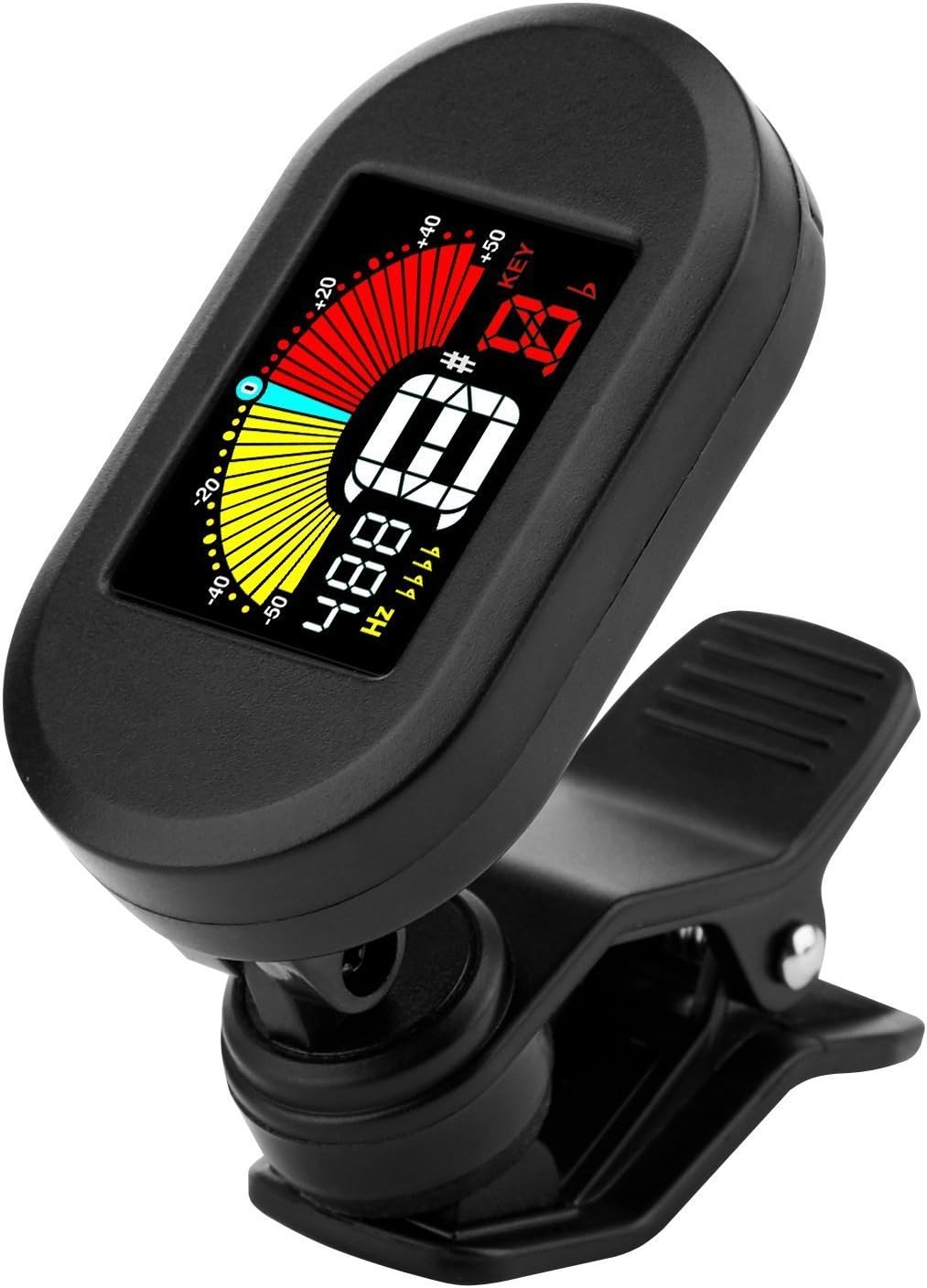Mugig guitar tuner for Chromatic, Guitar, Ukulele, Bass, Violin, Clip-on Tuning, large and clear LCD Screen Colorful Display, 430 HZ to 45O HZ, Battery Included, Auto Power Off