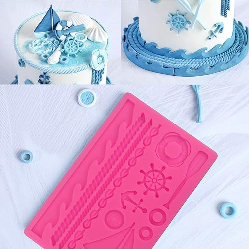 Miniatura 4 de Molde de silicona con temática de velero, moldes de fondant, olas de mar, moldes de silicona para pasta de goma, moldes de chocolate para decoración