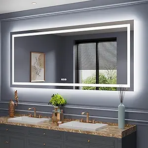 Amorho LED Bathroom Mirror Large 88" X38" with Front Light and Backlit, Stepless Dimmable Wall Mirrors with Anti-Fog, Shatter-Proof, Memory, 3 Colors, Double LED Vanity Mirror