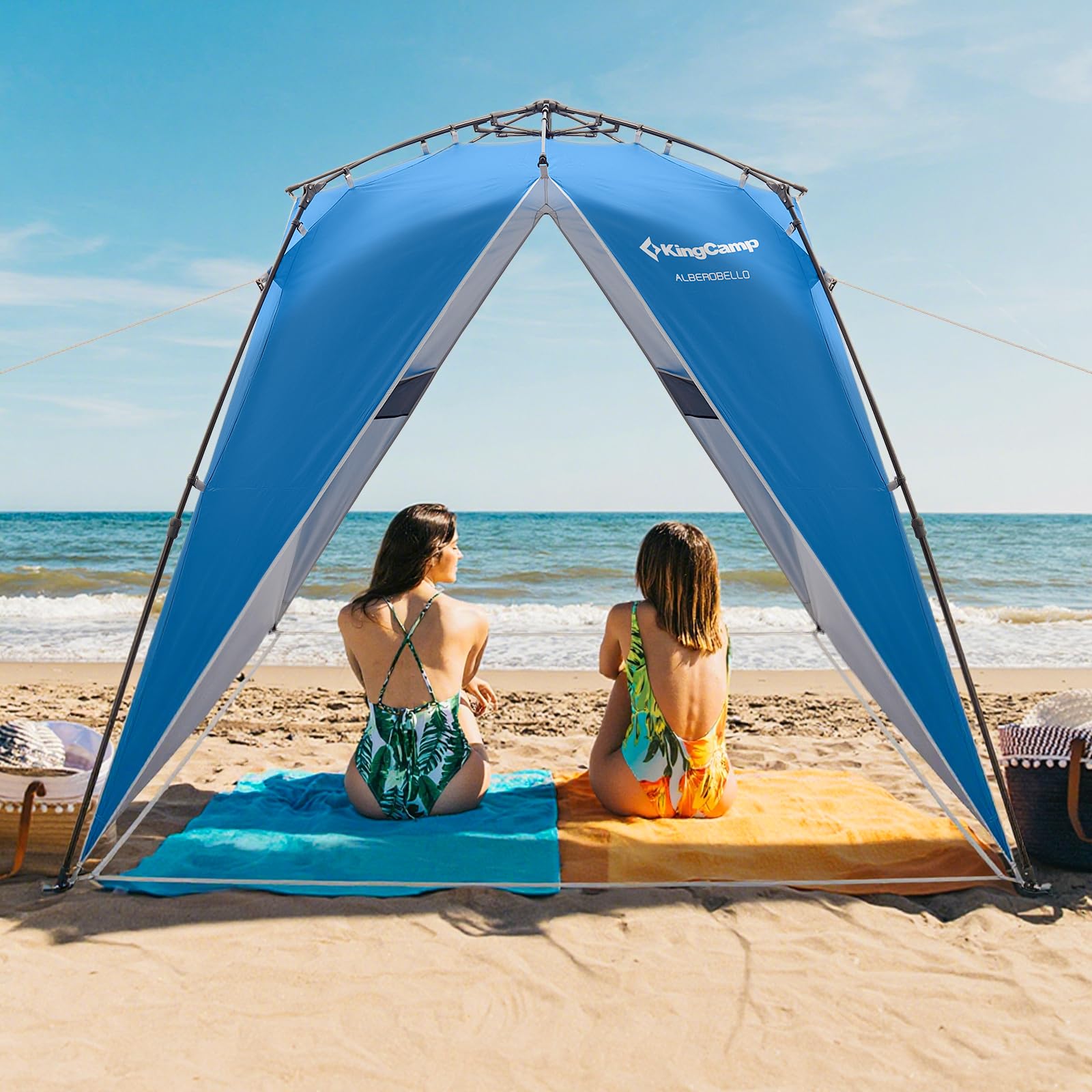 KingCamp KingCamp Instant Pop Up Beach Canopy Tent with Side Sunshade, 7.9 x 7.9 FT Portable Sun Shelter for 4-6 Person, UPF50+ Outdoor Canopy for Beach, Camping, Backyard & Picnic
