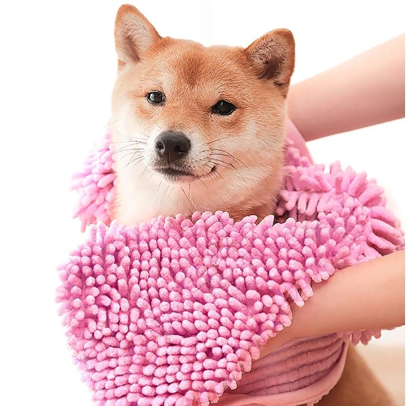 Toalha para Cães e Gatos de Microfibra Chenille com Bolsos para as Mãos ZERLITE Medium, 60 x 35 cm, Pink