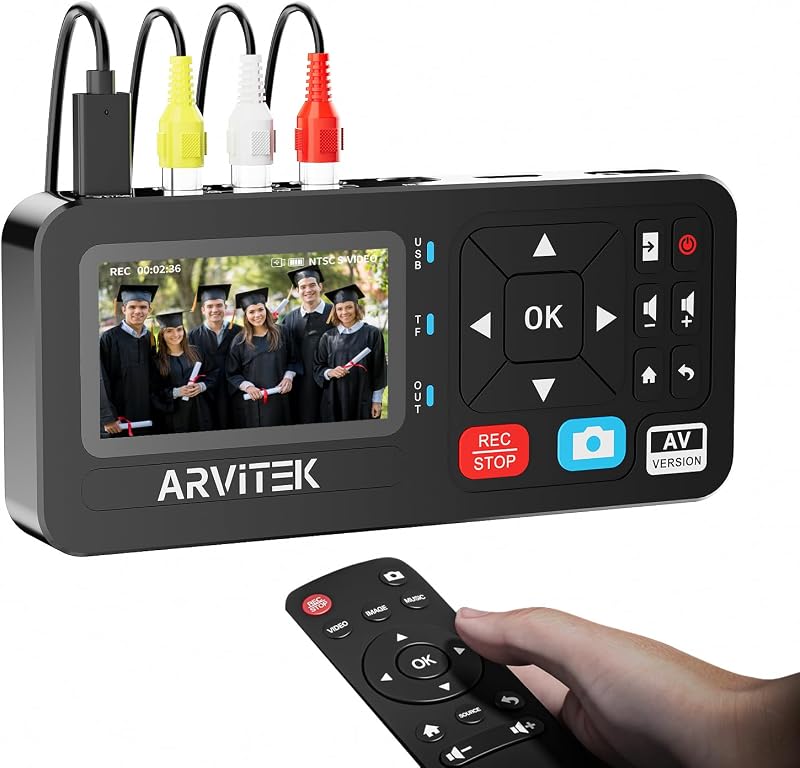 VHS VCR to Digital Converter w/3" Screen, Video to Digital DVD Converter Machine w/Remote, HDMI Loopout, Record Video/Audio from VHS,VCR,DVR,AV,RCA,Hi8, Camcorder, Game Consoles, Plug&Play