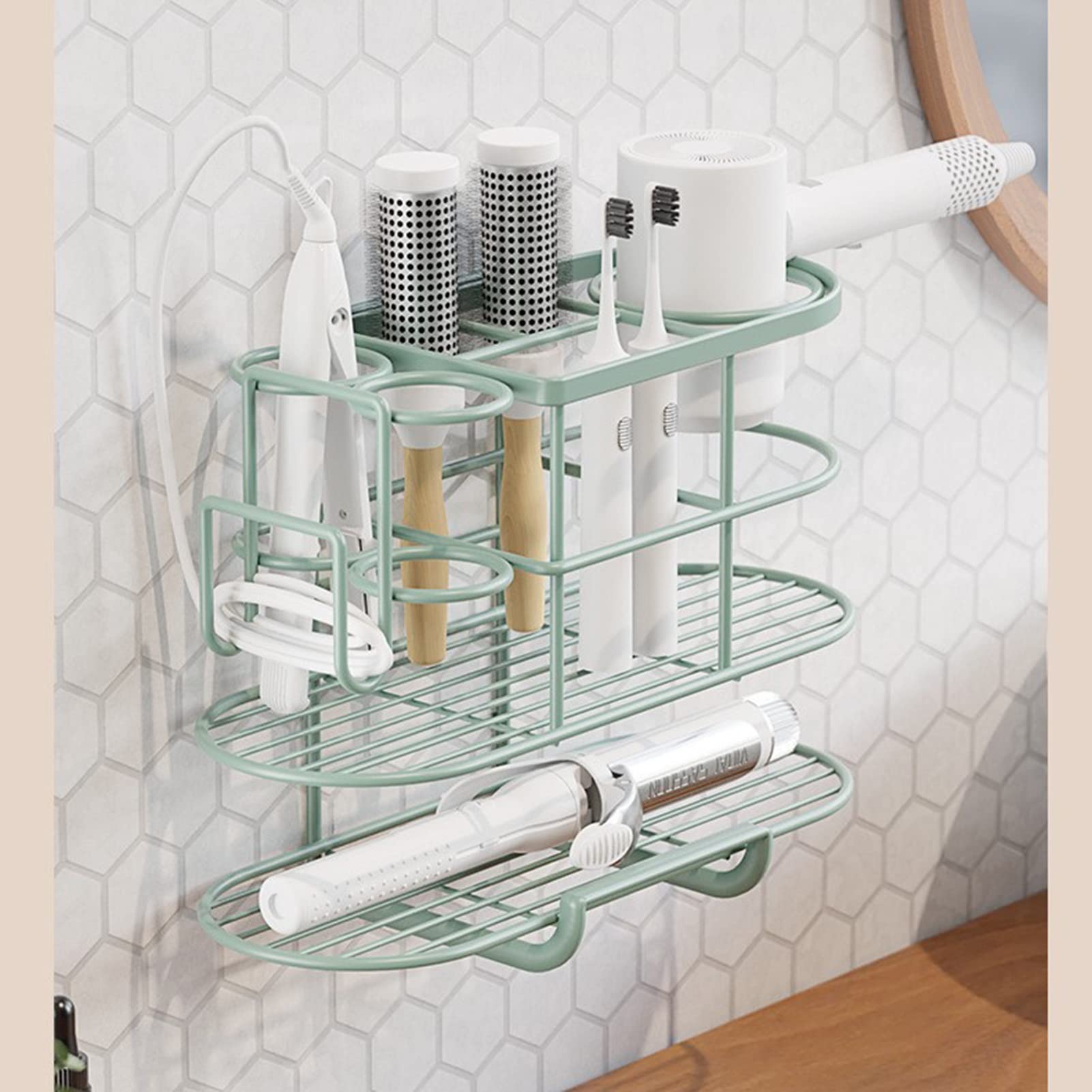 Haar-Werkzeug-Organizer, mehrlagiger Design-Haartrockner-Halter, Föhnständer, Haarpflege-Styling-Werkzeug-Organizer, Aufbewahrungskorb, für Lockenstäbe, Haarglätter
