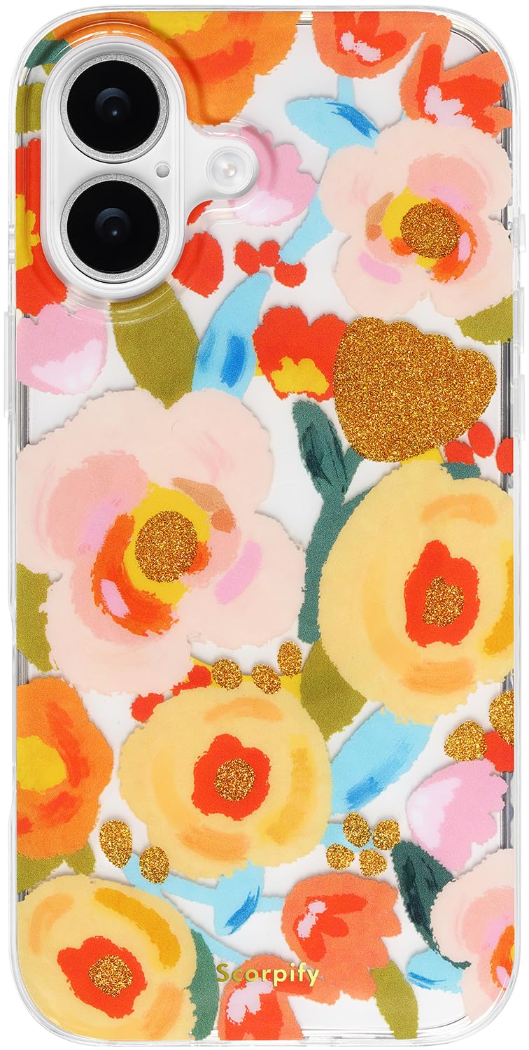 SCORPIFY for iPhone 17 Case [Compatible with MagSafe] with Heronsbill Floral Design, Cute Clear Flower Magnetic Phone Cover for Women Girls, Pink Slim Bumper with Gold Accents