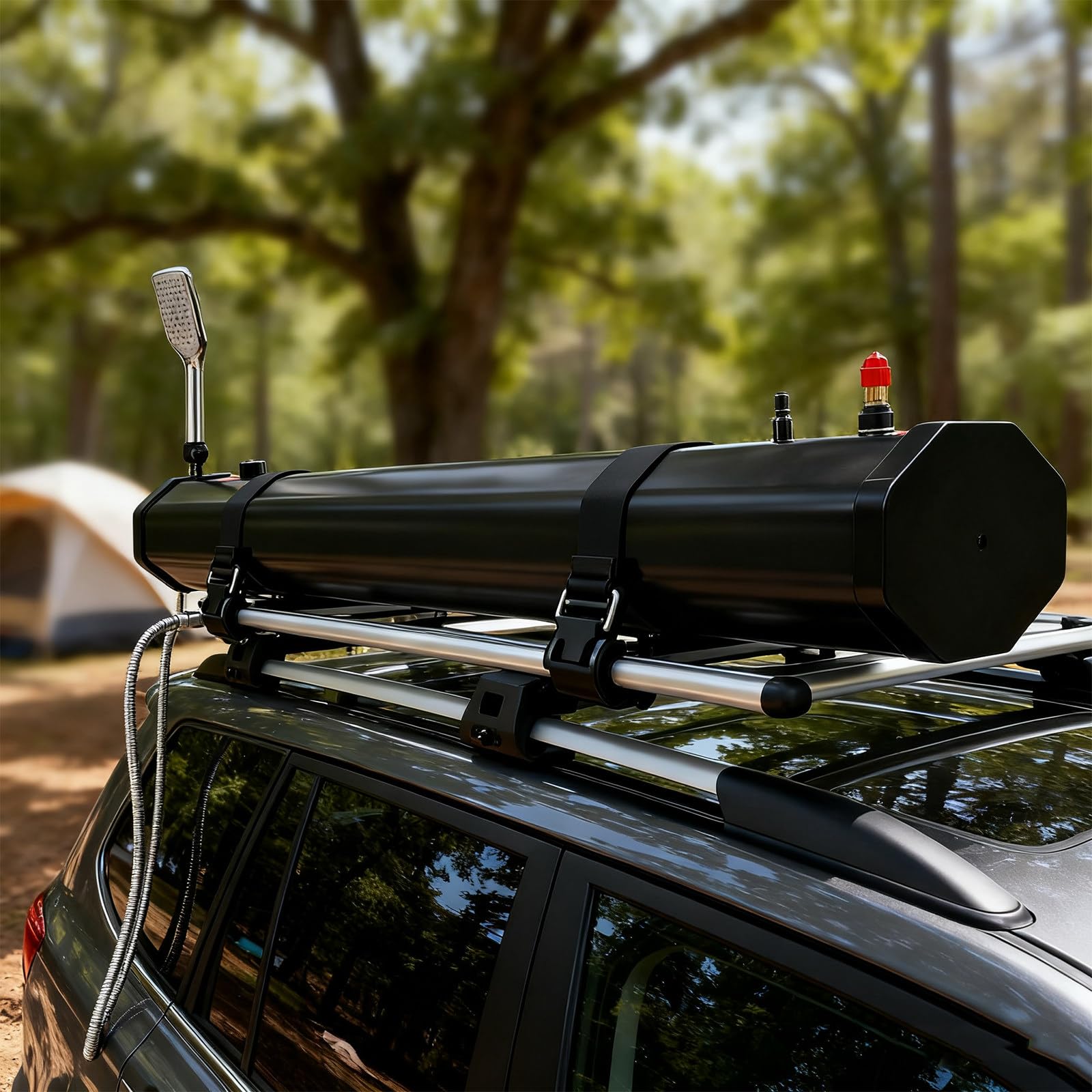 Ducha Camping Portátil con Calentamiento Solar, Depósito de Agua Integrado, para Viajes en Vehículos y Camiones, Limpieza de Mascotas y Autos 20L