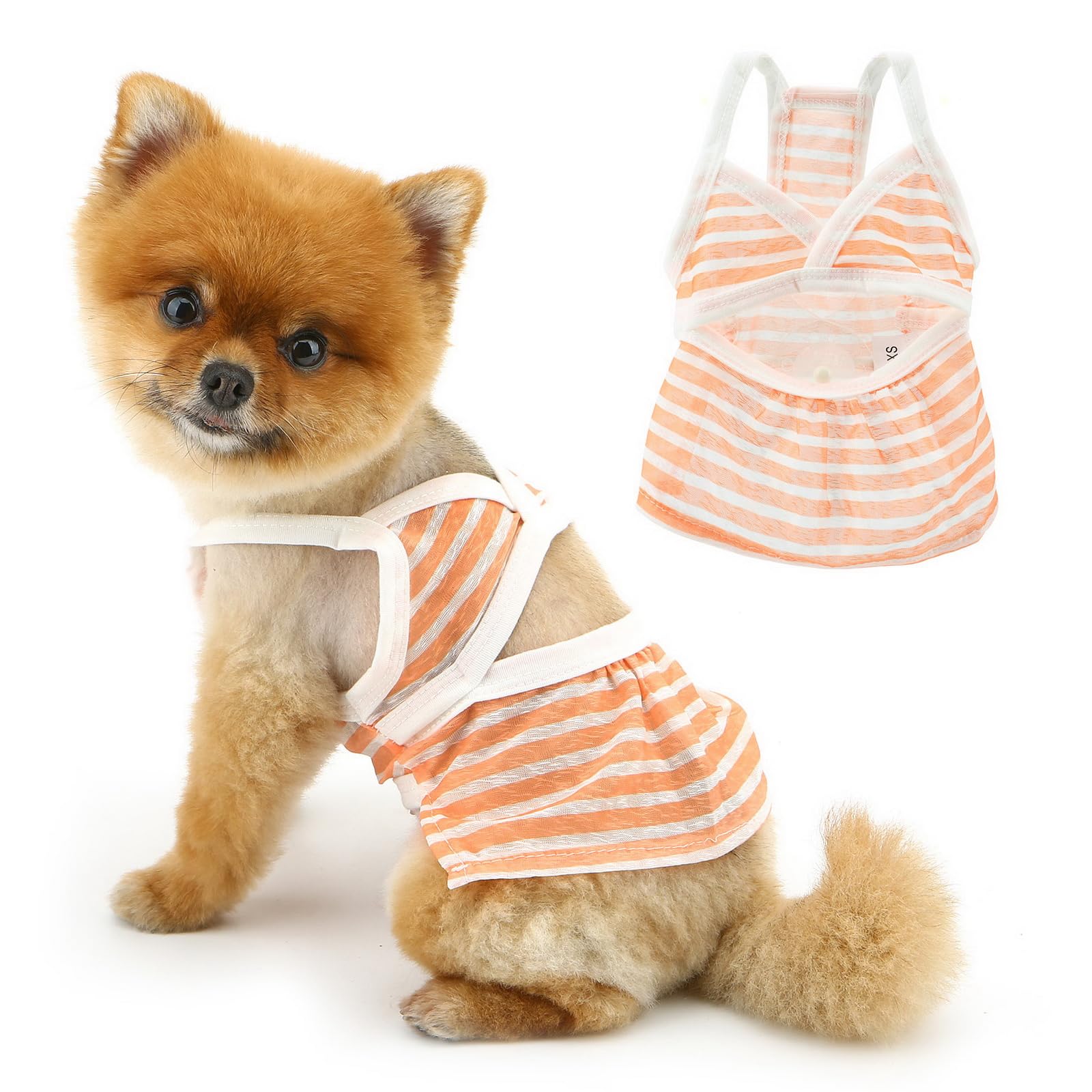 PAIDEFUL Small Dog Bikini Doggy Swimsuit Puppy Striped Bathing Suit Doggie Beach Party Dress in Seaside Pool Summer Pet Swimwear Sexy Cat Shirt Girls,Orange,XS