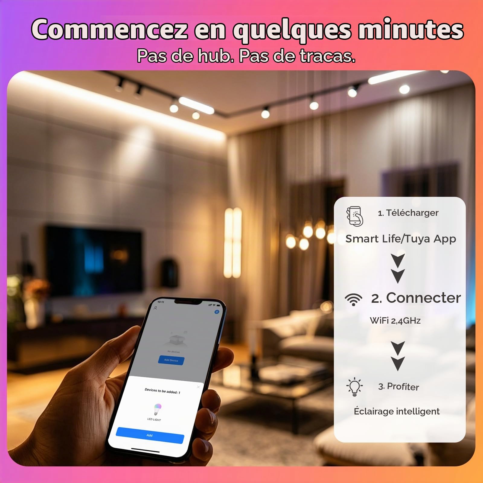 DiCUNO Ampoule Connectée GU10, 5W Équiv 50W, 2700K-6500K, 320lm, Lot de 4 | Ampoule WiFi LED Intelligente compatible avec Alexa et Google Home, Spot GU10 multicouleur RGBCW, Sans Hub Requis