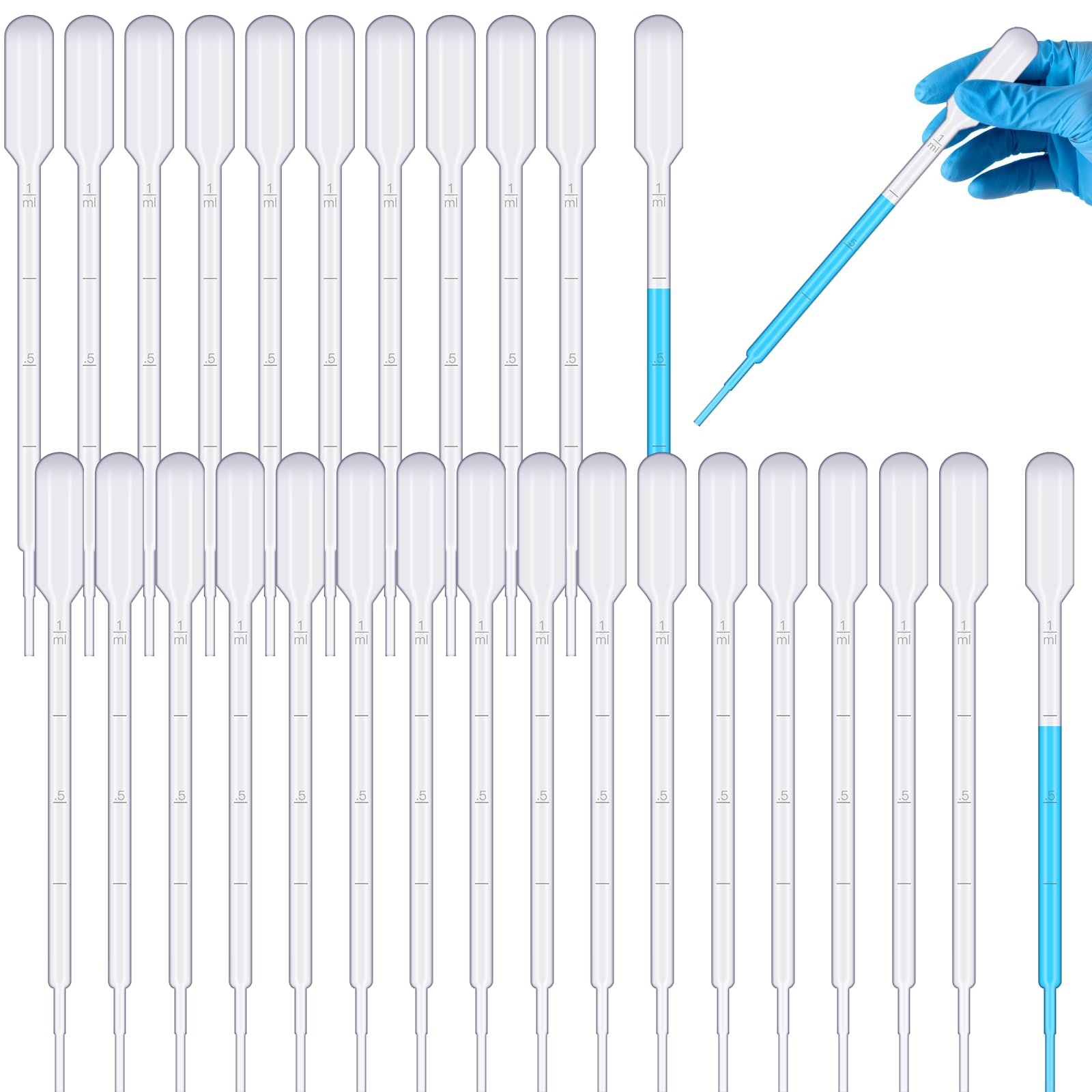 30 Stück Pipette 1ml, Kunststoff Pipetten Einweg Pipetten Dosierpipette, Transferpipetten Plastik Tropfer Pinpette Dünger Einmalpipetten für Experiment, ätherische Öle, Haustier, Pflanze