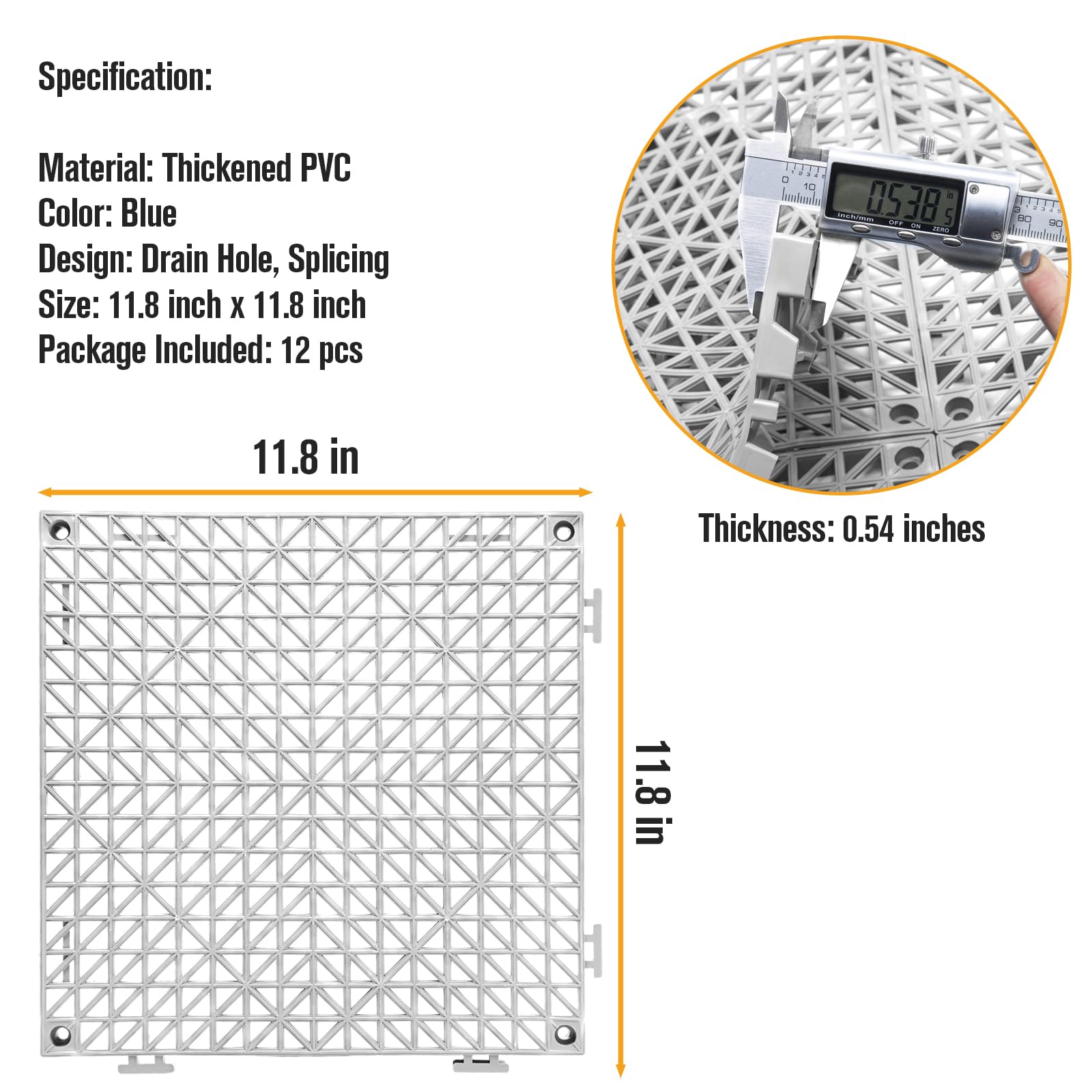 12 Pcs Drainage Mat Modular Interlocking Cushion 11.8" x 11.8" Garage Floor Tiles Non-Slip Splicing Rubber Floor Tiles for Drain, Deck, Pool, Outdoor/Indoor (Grey) — Amazon image 2