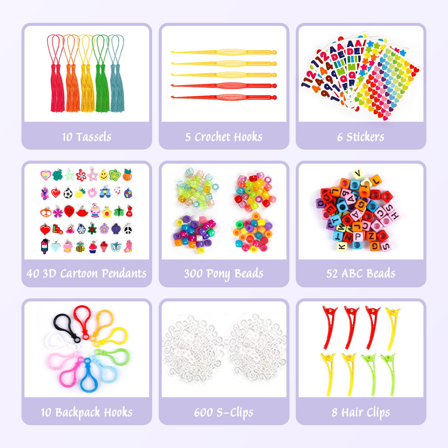 INSCRAFT 17490+ elastici in gomma, kit di ricarica per braccialetti in 28 colori, con contenitore a 3 strati, 600 clip a S, 352 perline, 40 ciondoli a forma di cartone animato, regalo di Natale per