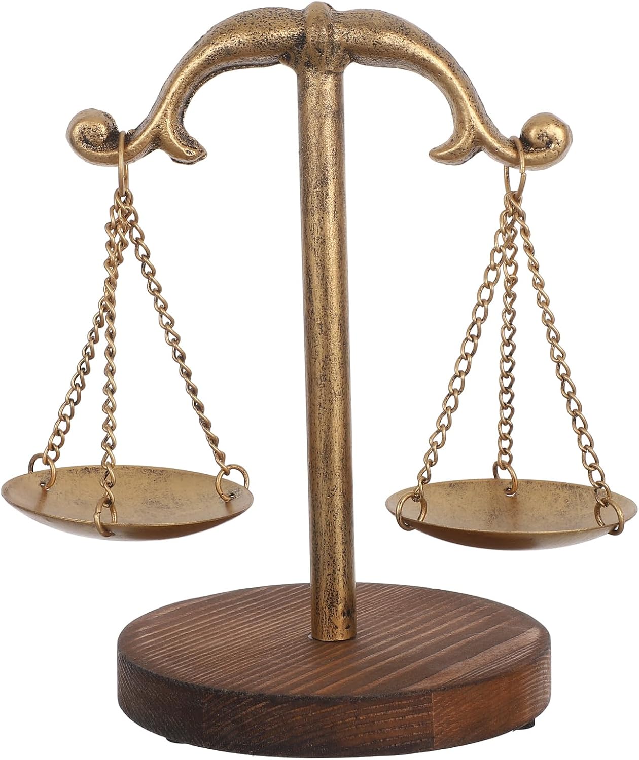 Cabilock Vintage Style Metal Libra Jewelry Tower Tray With Wooden Base Cosmetics Organizer Storage Farmhouse Candleholder Antique Weight Balancing Scale For Home Decor