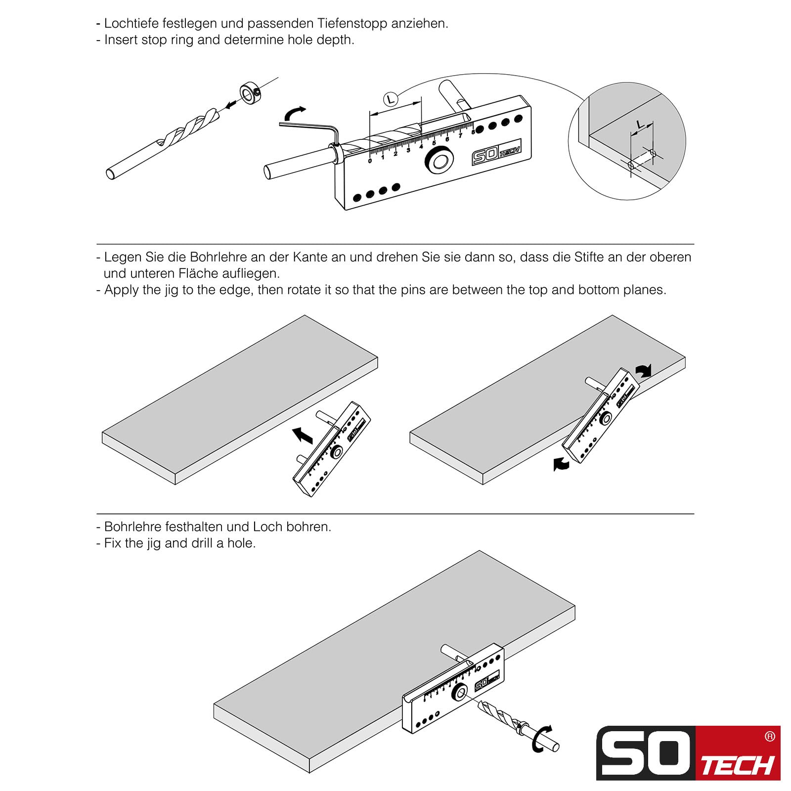 SOTECH Bohrschablone 145 x 15 x 45 mm