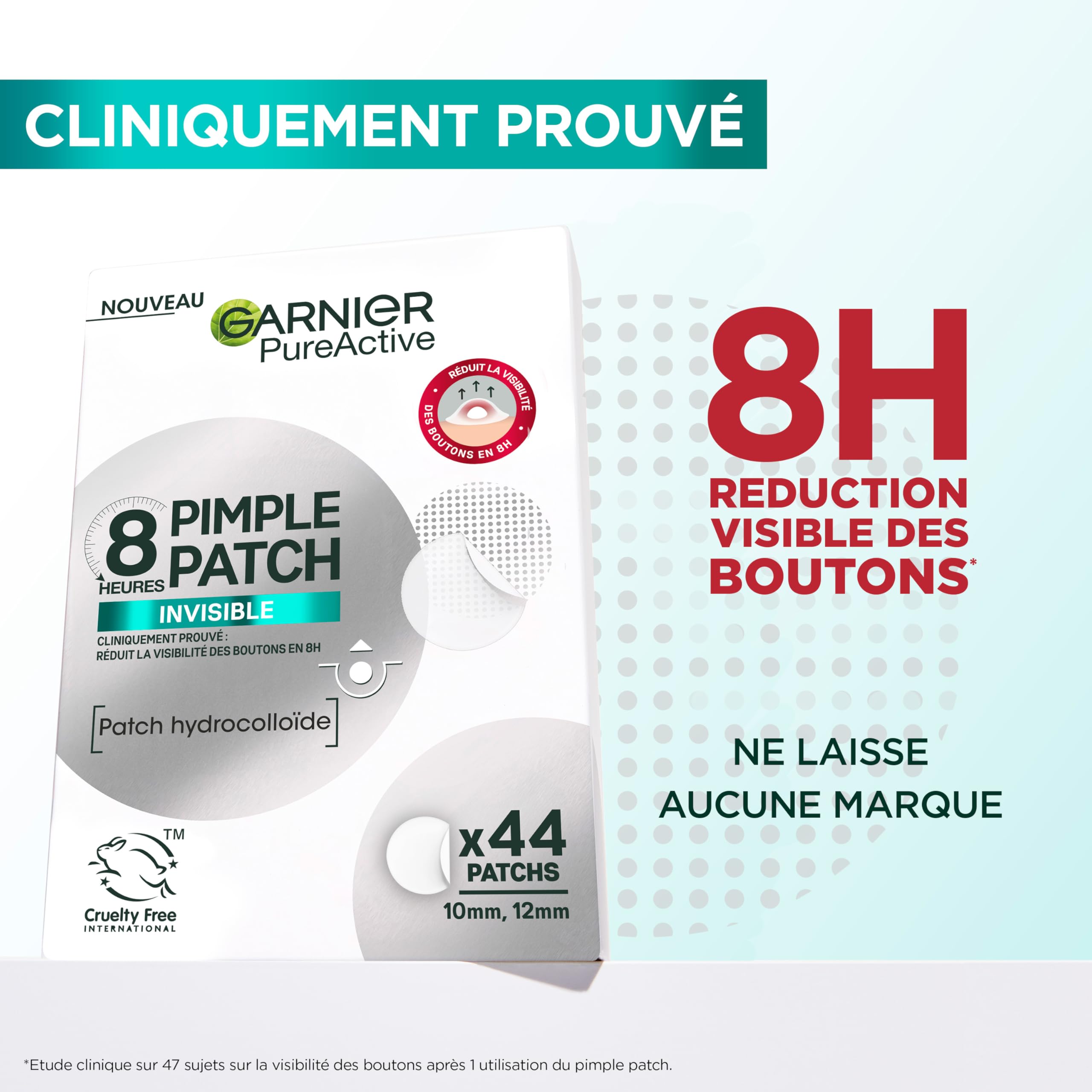 Garnier Przezroczyste łatki na pryszcze, niewidoczne hydrokoloidowe plastry na pryszcze zmniejszają widoczność w 8 h, opakowanie XXL 44 sztuki, skierowane przeciwko pryszczom i trądzikowi