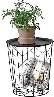 AJDGNL Tavolino, Tavolo Laterale del Design Industriale Rotondo, Metallo tavolino Cestino con Tavolo da Pallet, utilizzato in Una Piccola Stanza in Soggiorno, Camera da Letto, Ufficio