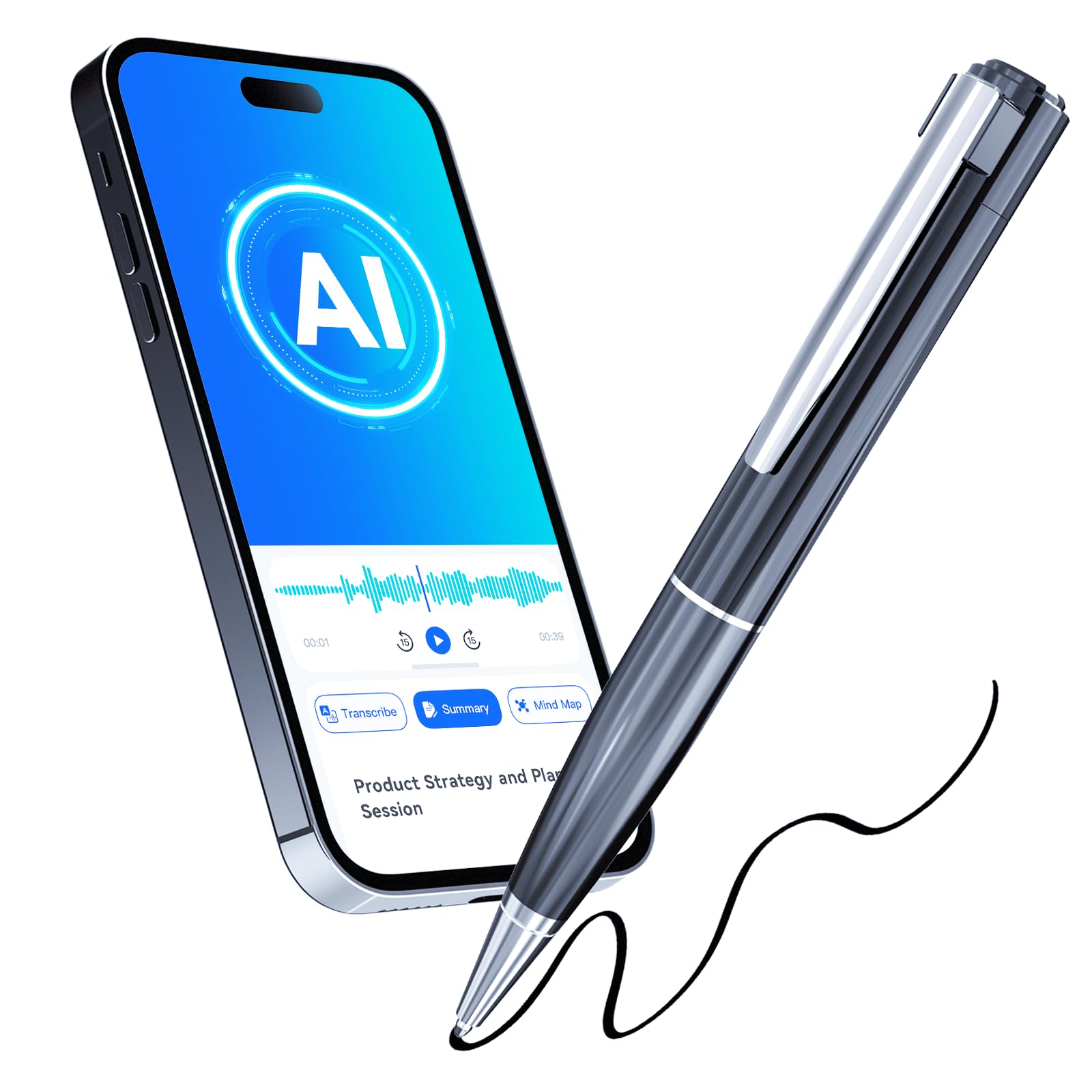 AI Voice Recorder, Note Ai Voice Recorder Transcription Summary & Mind Map, Ai Note Taking Device Supports 150 Languages, App Control, AI Recording Pen for Meetings, Lectures, Interviews, Calls-image-16