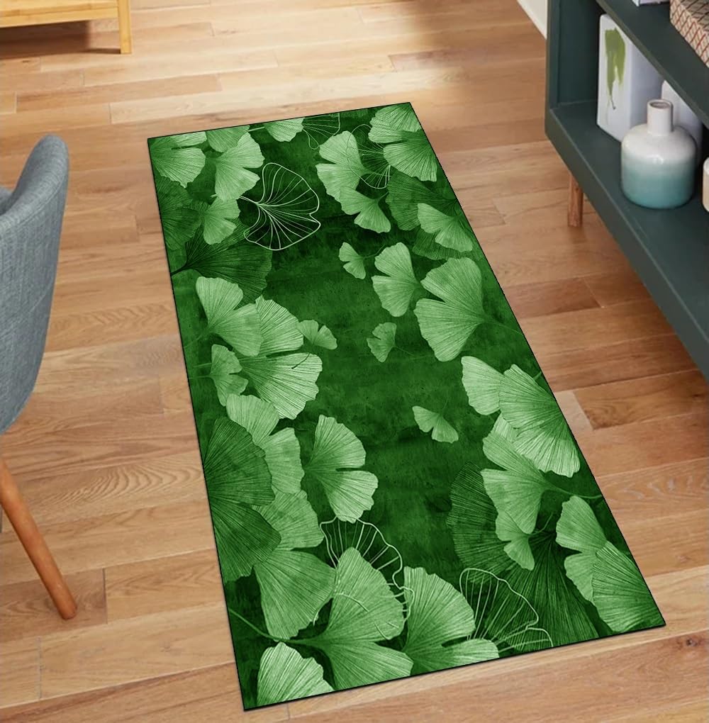 Alfombra de pasillo verde para proteger la cocina con estilo vintage de hojas antideslizante
