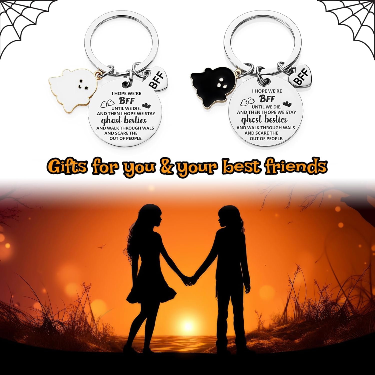 Tondiamo 2 Pcs Best Friend Funny Keychains for Women Cute Ghost Bestie Gifts Long Distance Stuff for 2 Christmas Halloween Gifts for Friends - Image 2