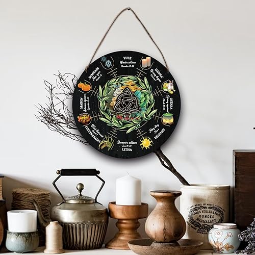 NBEADS Wheel of The Year Wood Sign 30cm, Wicca Calendar