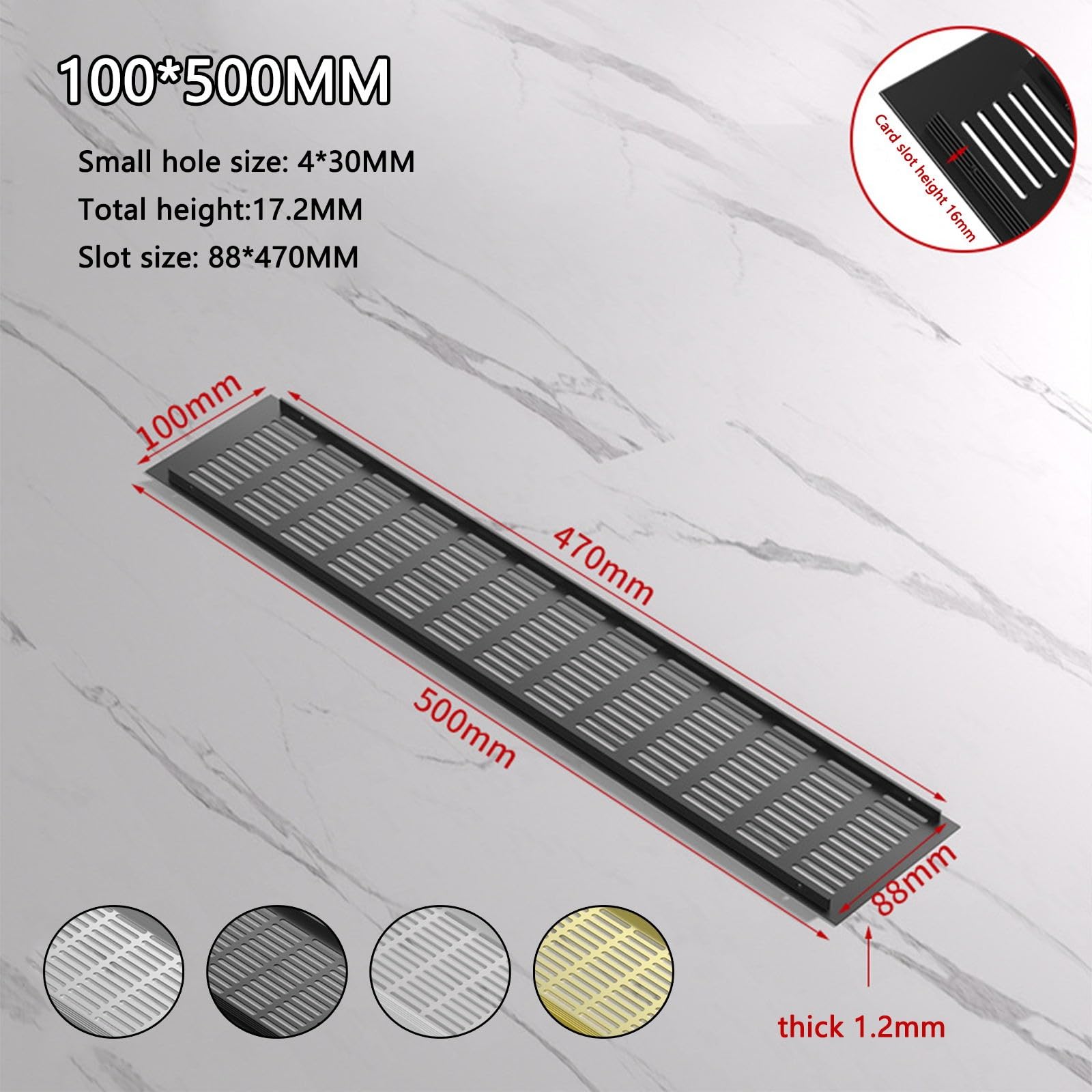 4 Pezzi Griglie Di Ventilazione, Griglia Aerazione, Alluminio 80x300mm, Griglia Di Ventilazione Per Mobile Rettangolare Per Mobili, Credenza，Scarpiera, Porta(Nero,100 * 500)