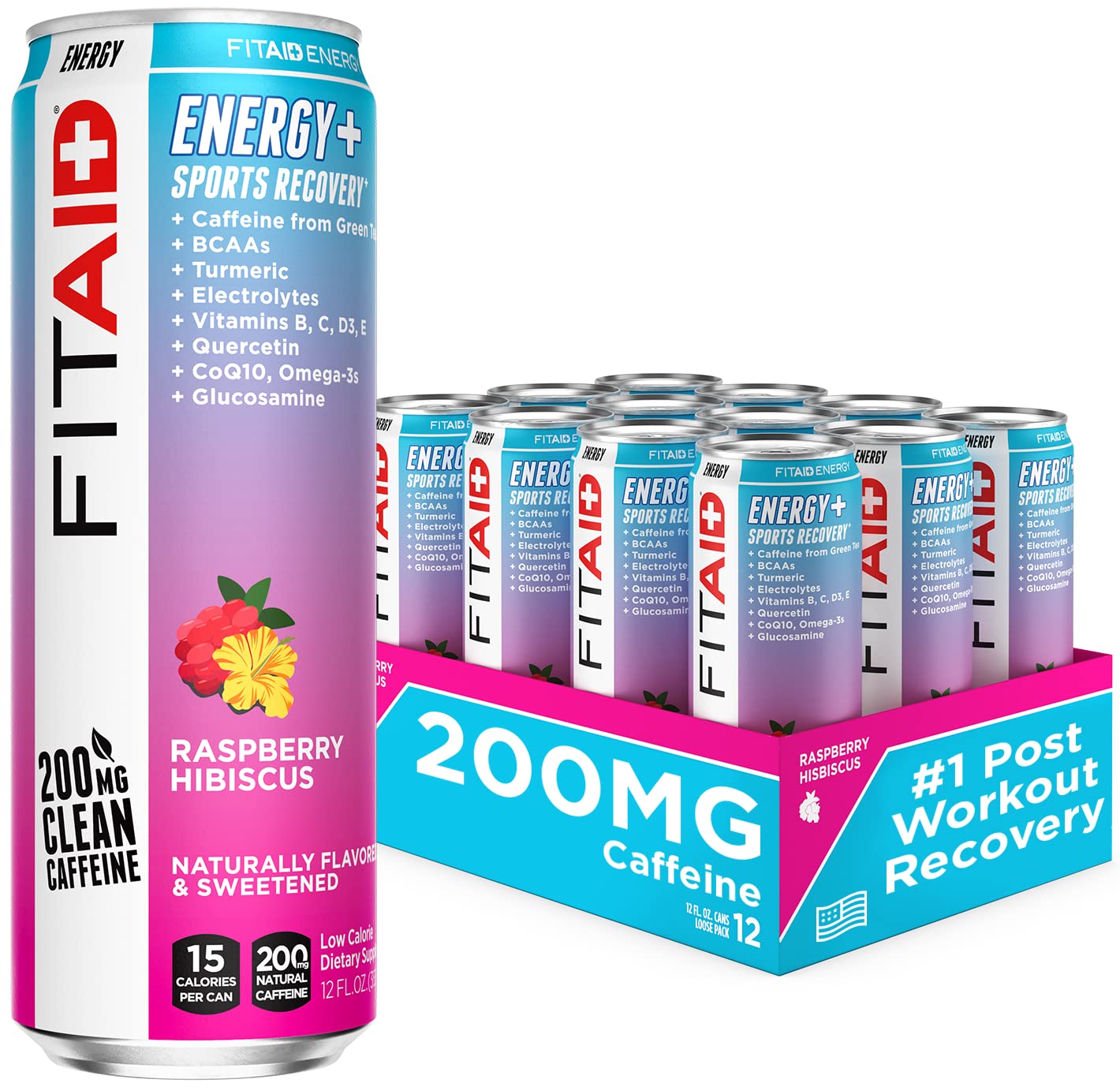 FITAID ENERGY, 200mg Natural Caffeine, Keto, Raspberry Hibiscus, Optimum Performance Formula: BCAAs,
