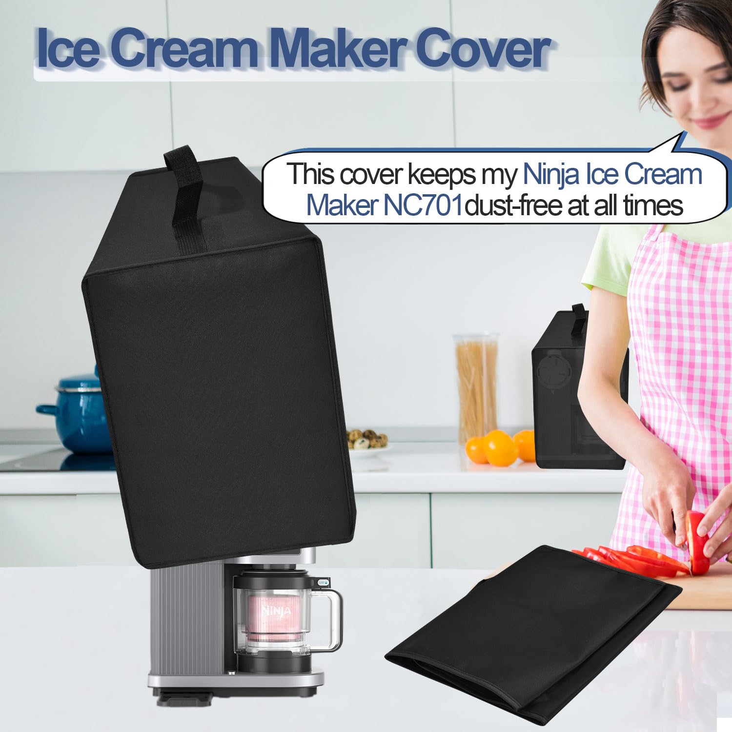 NUENSS-ROR Ice Cream Maker Cover for Ninja Swirl by CREAMi Ice Cream Maker NC701, Heavy Duty Waterproof Protective Cover, Black, 16.51117in