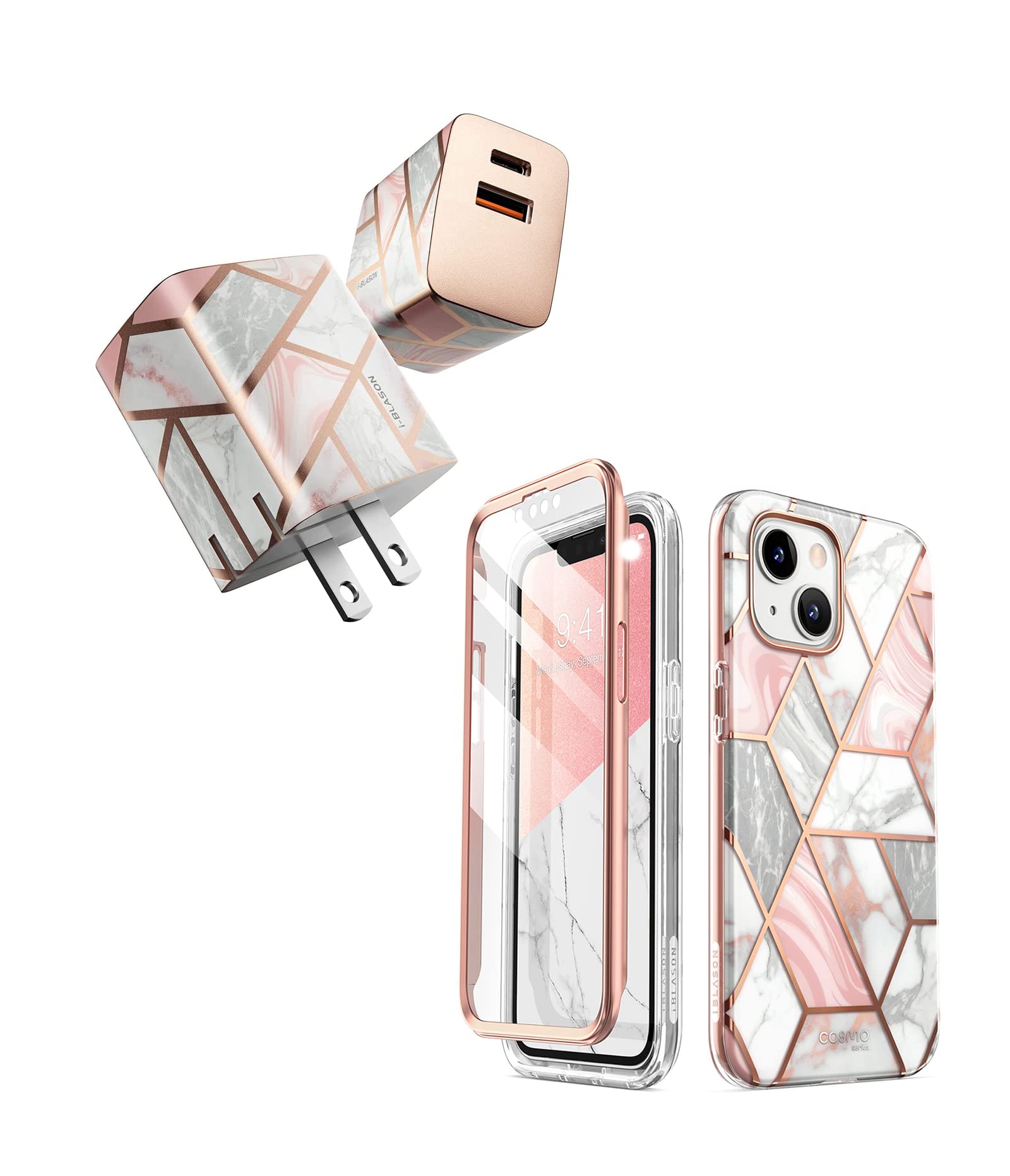 i-Blason Cosmo Designed for iPhone 13 Case & 20W PD 3.0 USB C Wall Charger.