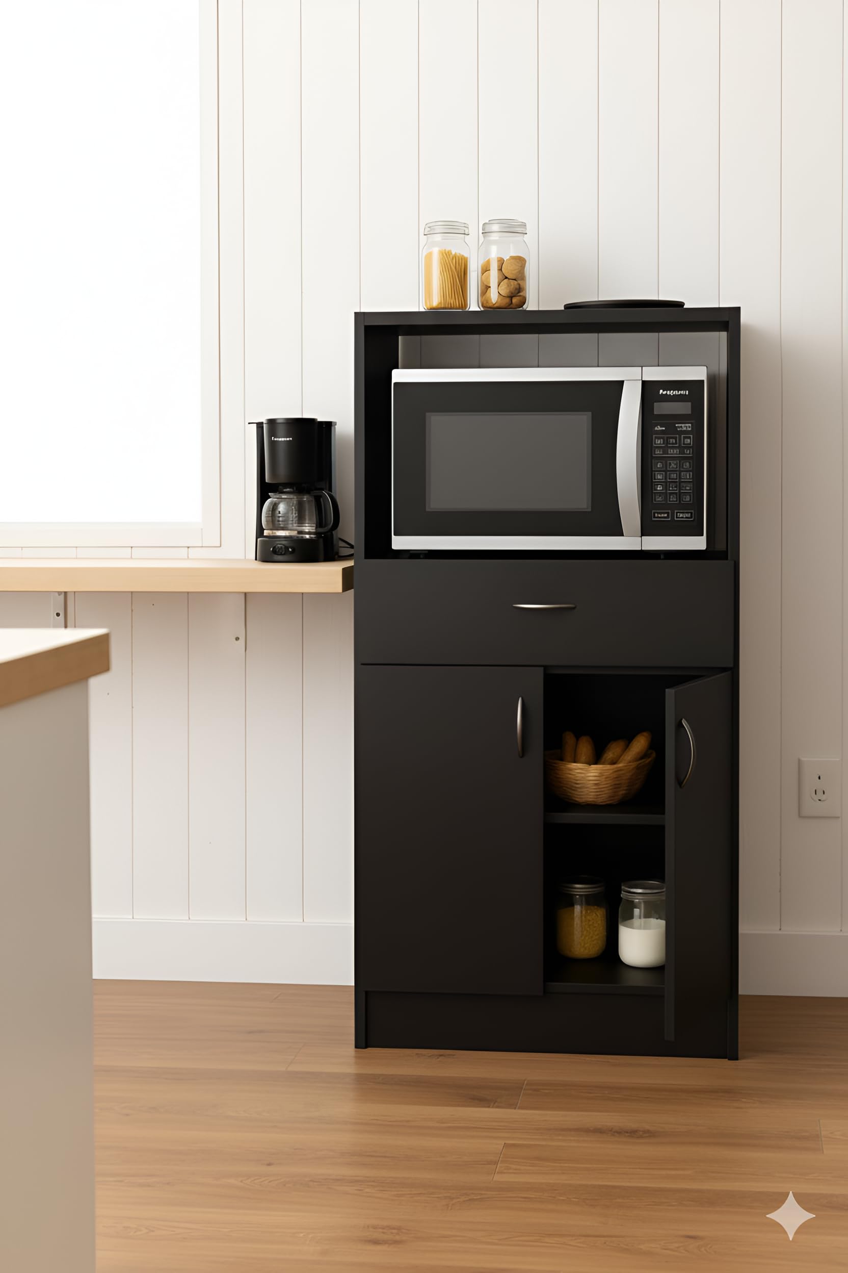 Engineered Wood Kitchen Cabinet with Multi-Storage| Microwave Stand with Drawer| Shelves & Door Storage| Space-Saving Modular Kitchen Cupboard for Crockery & Utensils| Finish - Wenge-2|-image-37
