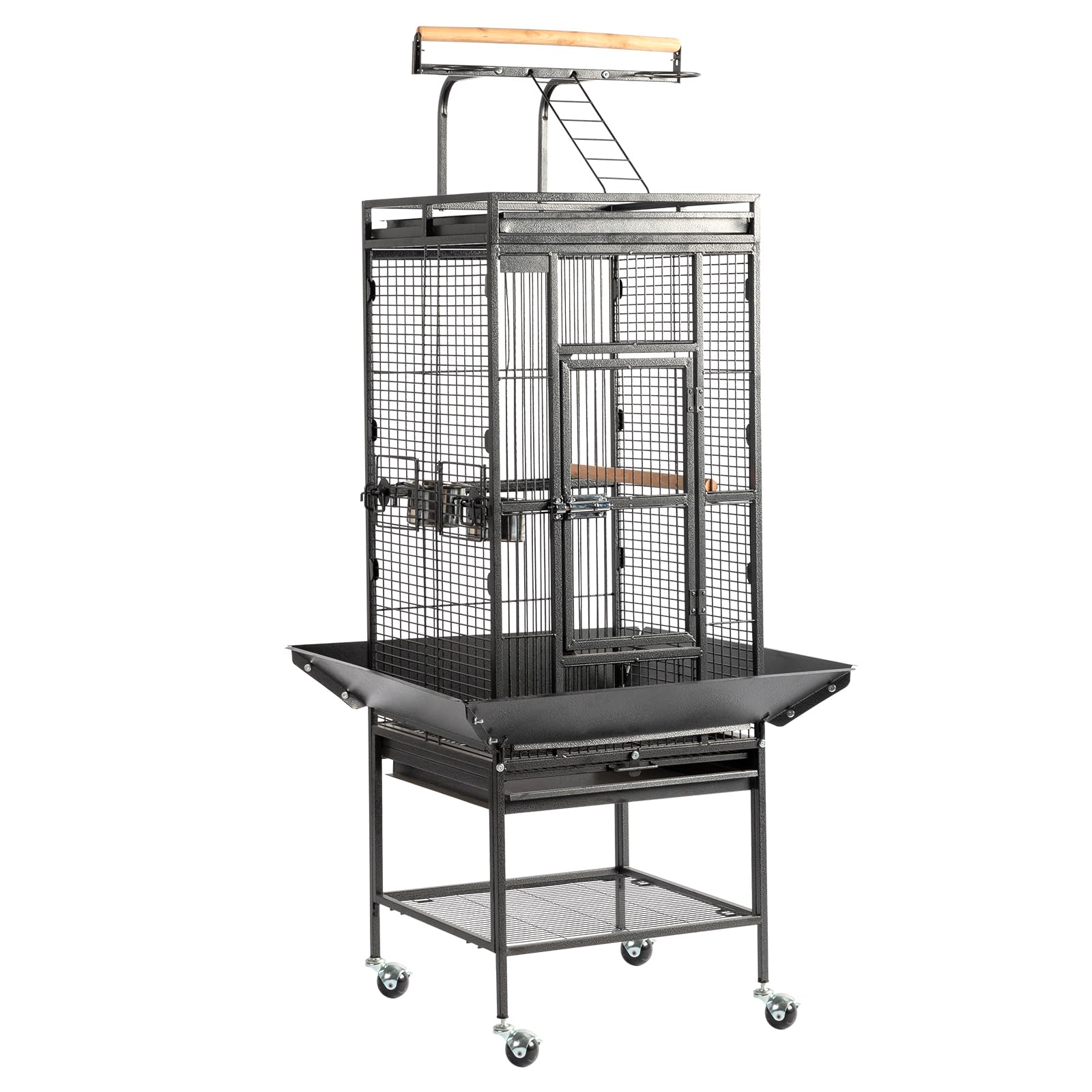 VINGLI 65-Inch Wrought Iron Bird Cage with Playtop | Durable Large Flight Cage with Ladder & Rolling Stand for Parrots, Cockatiels, Budgies, Lovebirds, Small/Medium Birds