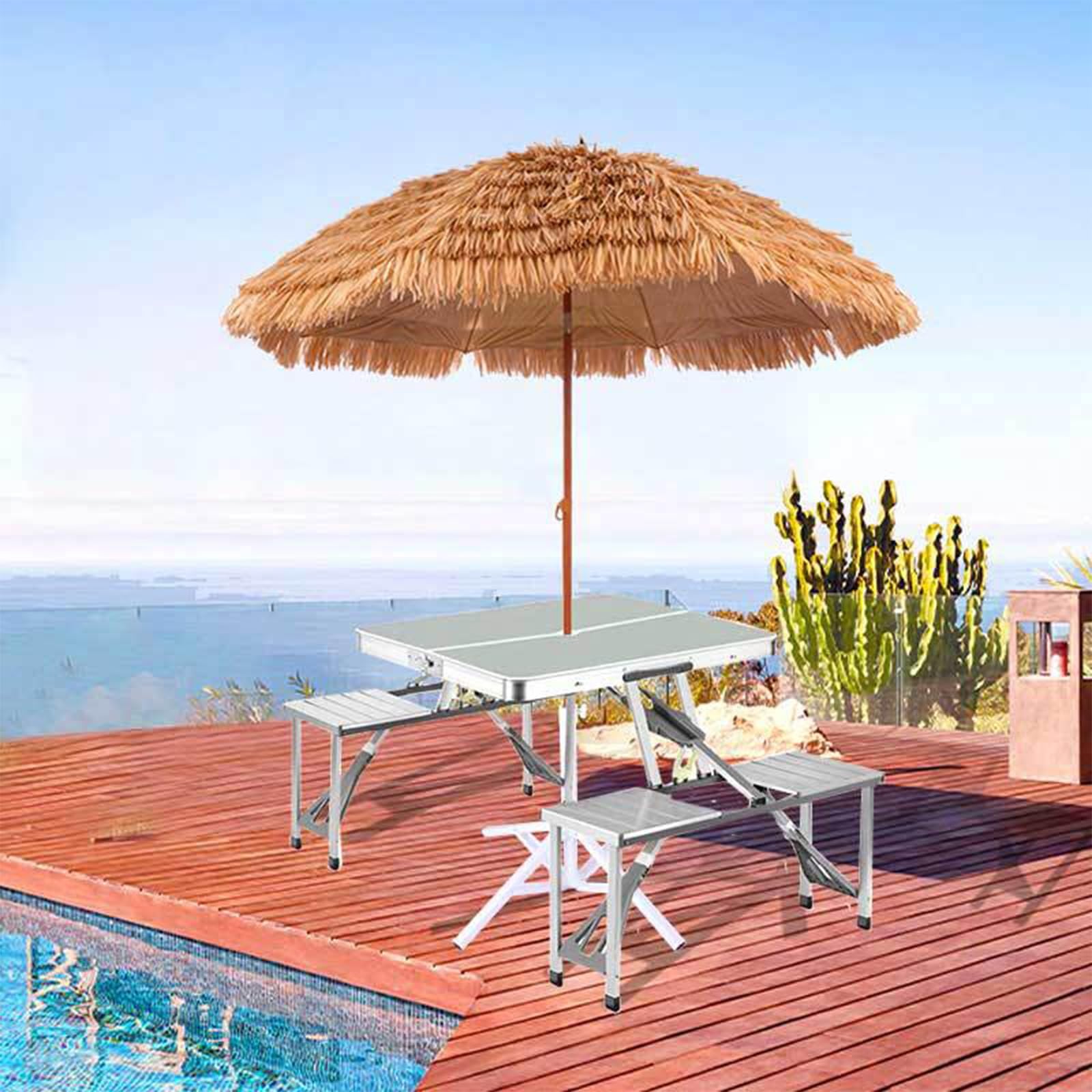 Tiki Parasol premium na zewnątrz strzechą słomka, 8 żeber, nachylenie, 2,4 m, na patio, plażę przy basenie