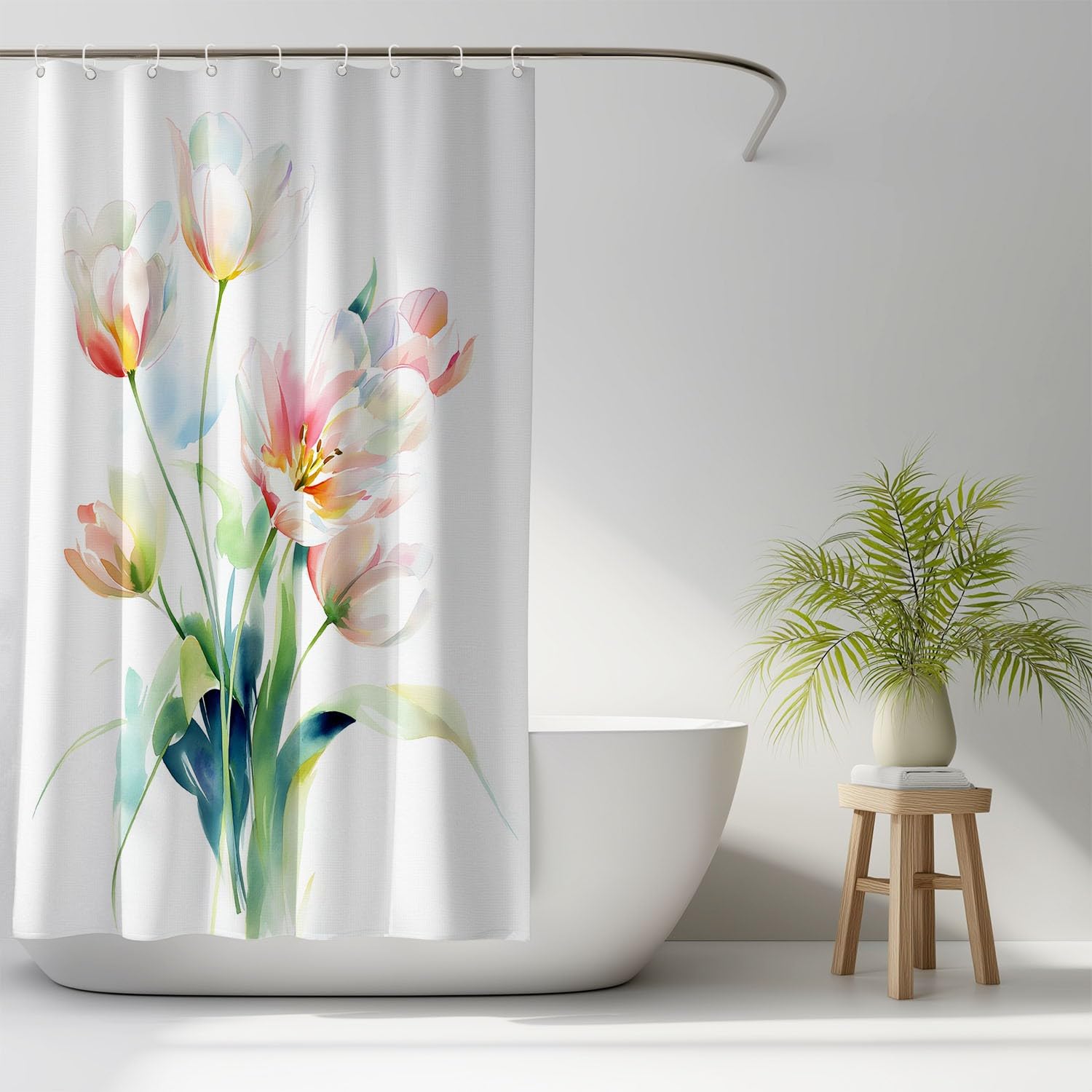 Generisch Zasłona prysznicowa 200 x 200 cm, zestaw 1 szt., mikrofibra, wodoszczelna i odporna na pleśń, nadaje się do prania, do łazienki i wanny, z oczkami i haczykami, biała, akwarela, delikatne