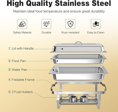 Miniatura 4 de COSTWAY Juego de bufé de platos para rozar, 2 paquetes, gran capacidad de 9 cuartos de galón, 2 bandejas de alimentos, sartenes de agua y soportes
