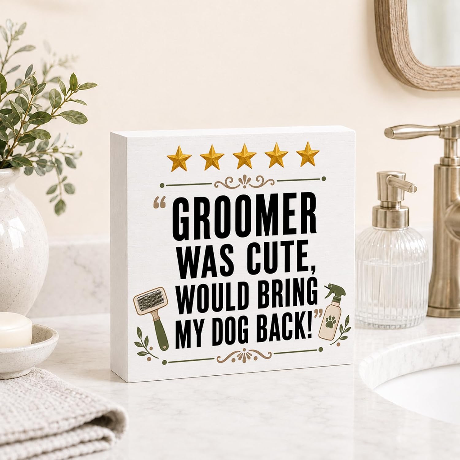 Dog Groomer Gifts, Cute Pet Groom Shop Wooden Sign Decor image 5