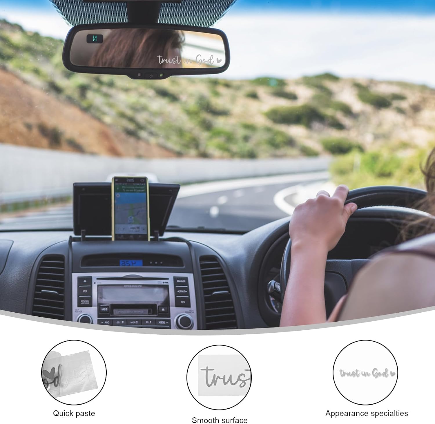 DXNQ 2PCS Trust in God Rearview Mirror Decals, Automotive Vinyl Rear View Mirror Decorative Stickers, Waterproof Trust in God Stickers for Car Truck Laptop, Car Accessories (Silver) image 3