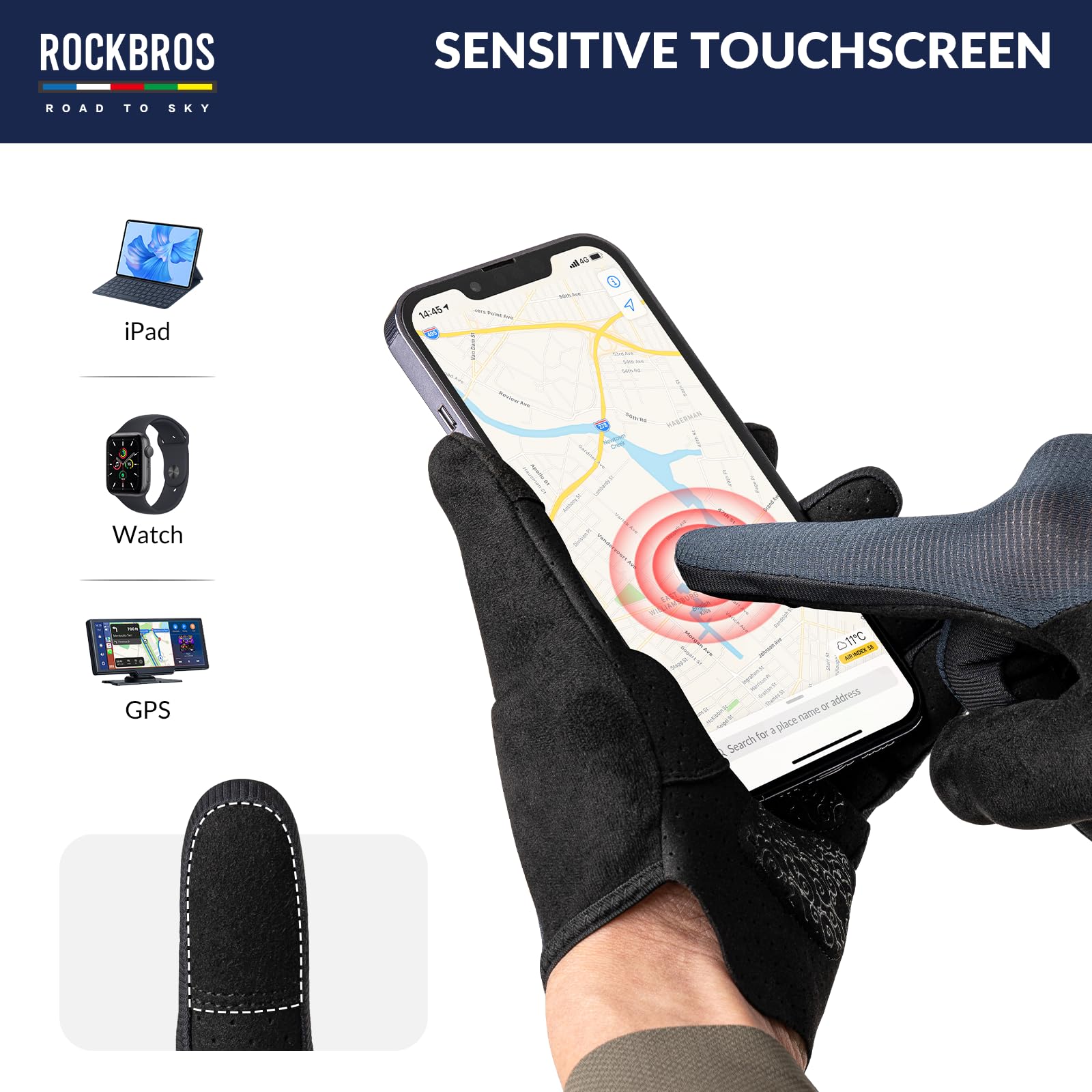 ROCKBROS Road to Sky Fahrrad Handschuhe Touchscreen Atmungsaktive Stoßfest | Fahrradhandschuhe Frühling Sommer Damen/Herren für Radfahren, Laufen, Fitness, Wandern