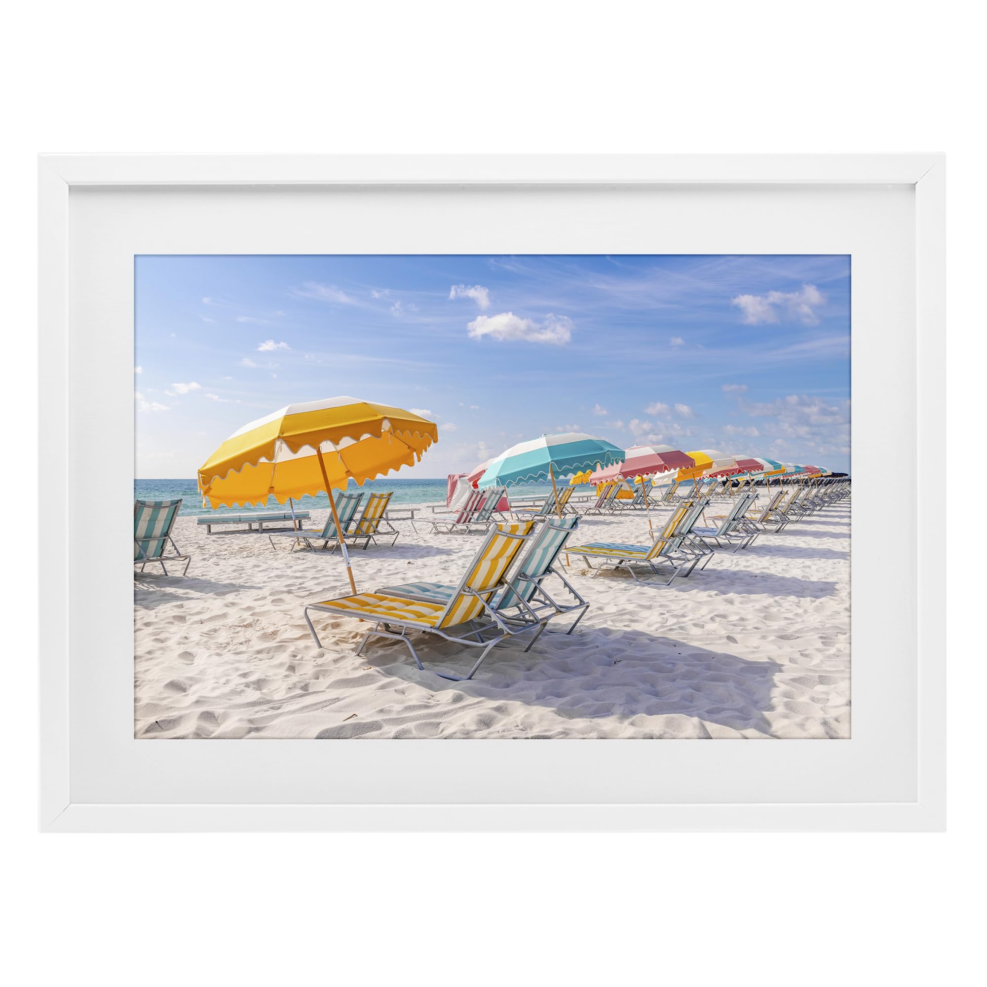 Stupell Industries Coastal White (Textured) 'Striped Umbrellas On Sunny Beach', Framed Print Under Glass, White, 23 X 17 Inches, Easy To Hang And Sturdy, Made In Usa, By Richard Silver