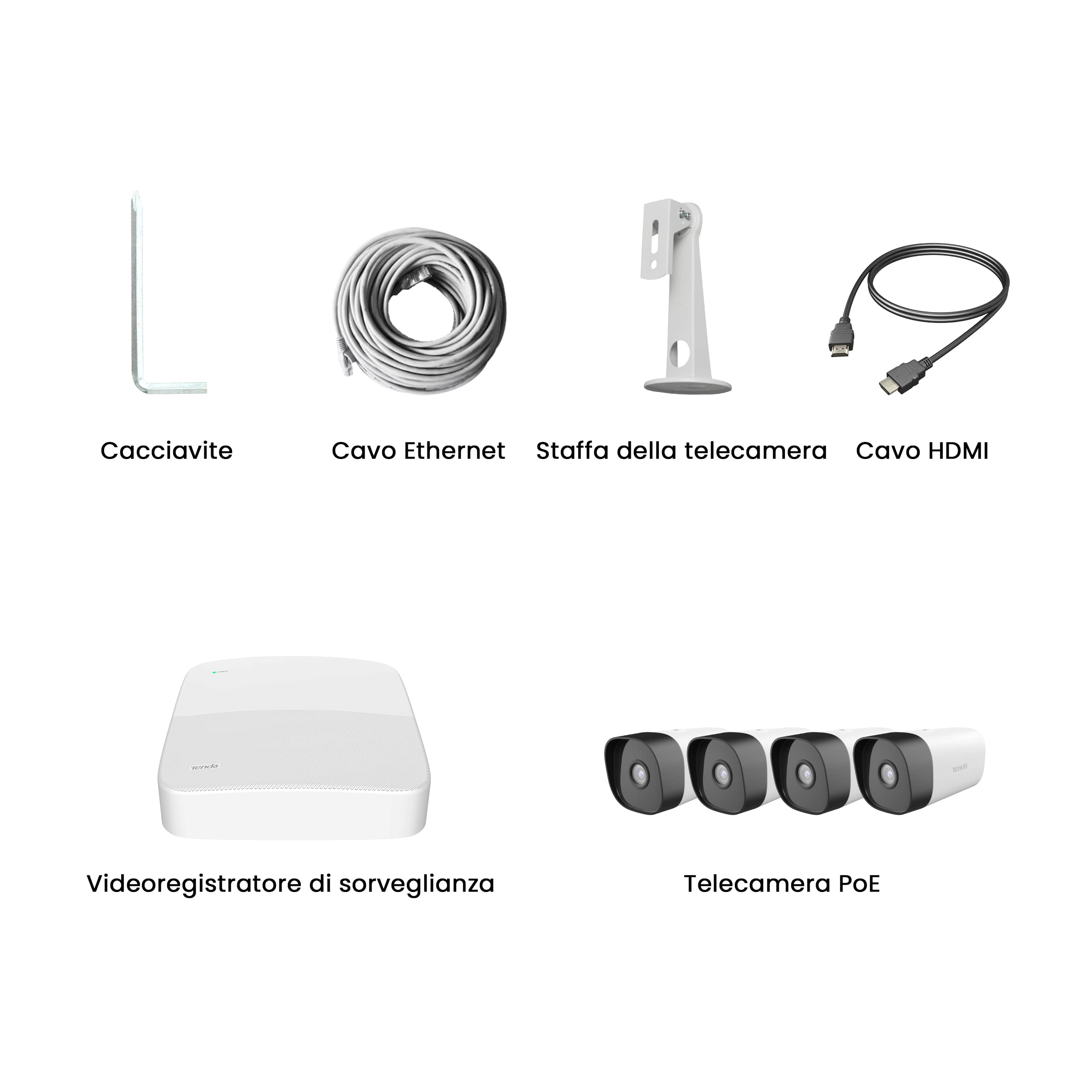 Tenda Kit Videosorveglianza Esterno 4MP, 4CH 4K NVR (fino a 10TB) con 1TB HDD e 4X Telecamera PoE, Rilevamento Intelligente di Persona, Visione Notturna di 50M, Accesso Remoto, K4P-4TR-1T