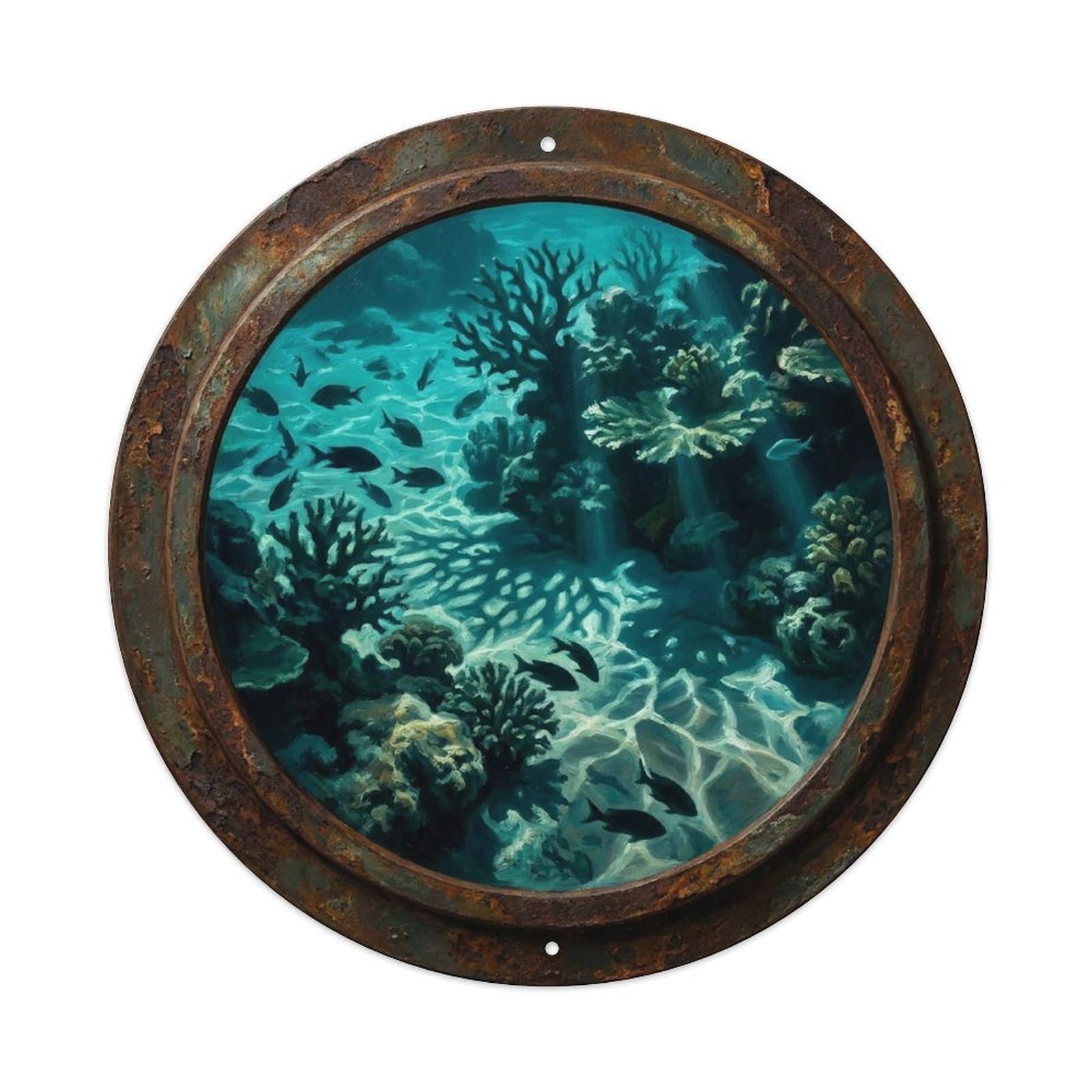 Vintage Porthole Shadow Play Ship Window Under Deep Metal Tin Sign
