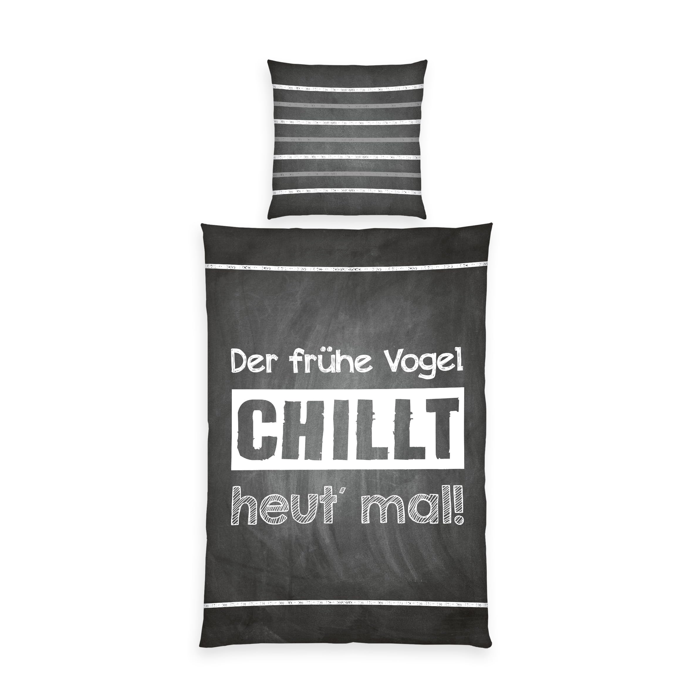 Herding Sprüche Bettwäsche, Kopfkissenbezug ca. 80x80 cm, Bettbezug ca. 135x200 cm, mit leichtläufigem Markenreißverschluss, 100% Baumwolle, Renforcé, Grey, White