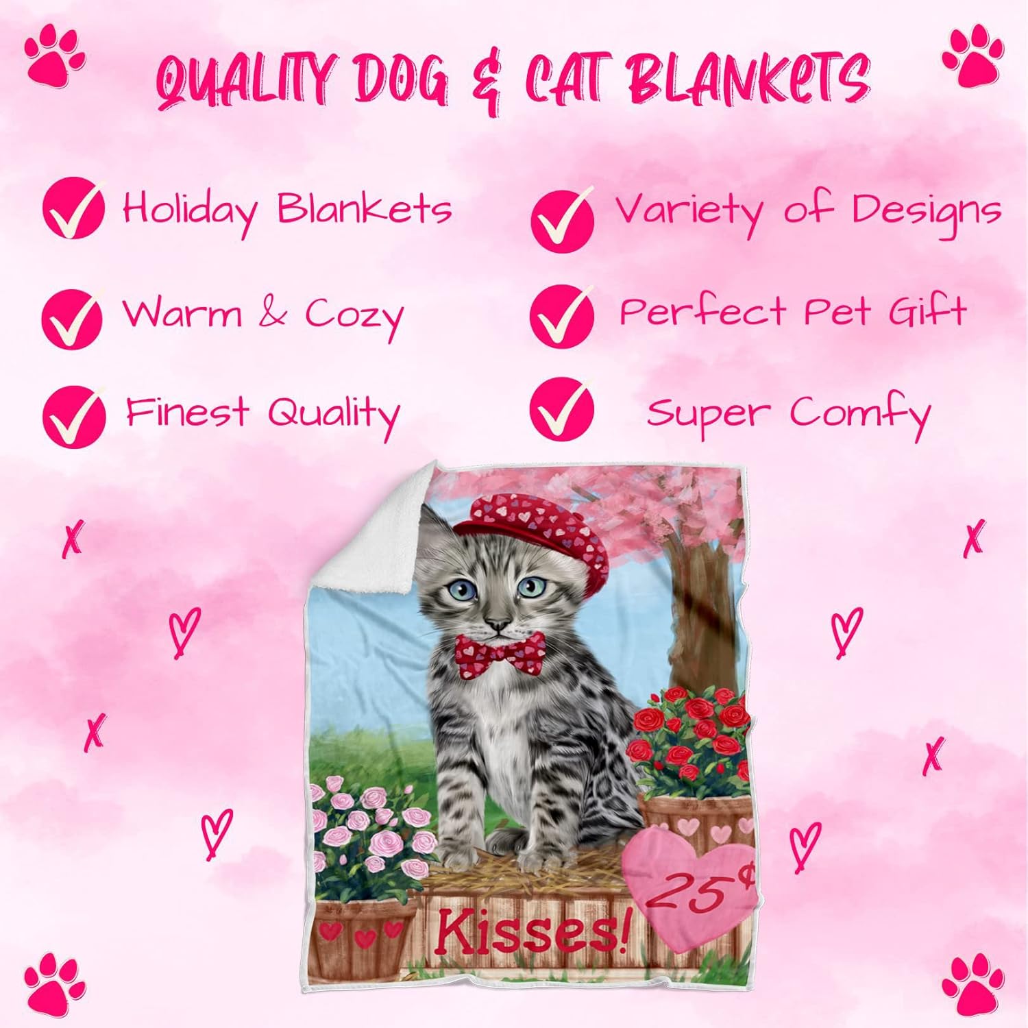 Rosie 25 Cent Kisses Bengal Cat Blanket - Lightweight Soft Cozy and Durable Bed Blanket - Animal Theme Fuzzy Blanket for Sofa Couch BLNKT60666 (30x40 Fleece)