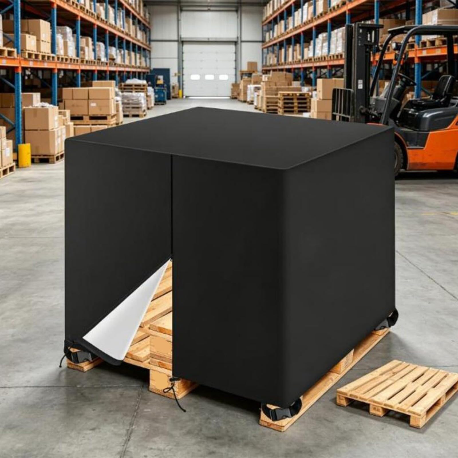 FACAIIO Copertura impermeabile per pallet, in tessuto Oxford 210D, con cinghie regolabili con fibbia, per pallet da 122 x 152 x 122 cm, nero (nero)