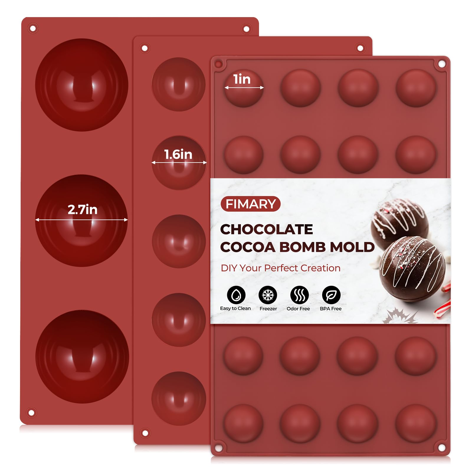 3 Packs Silicone Hot Chocolate Bomb Molds, 2.7" 1.6" 1" Semi Sphere Molds for Making Chocolate, Cake, Jelly, Dome Mousse (6/15/24 Cups)