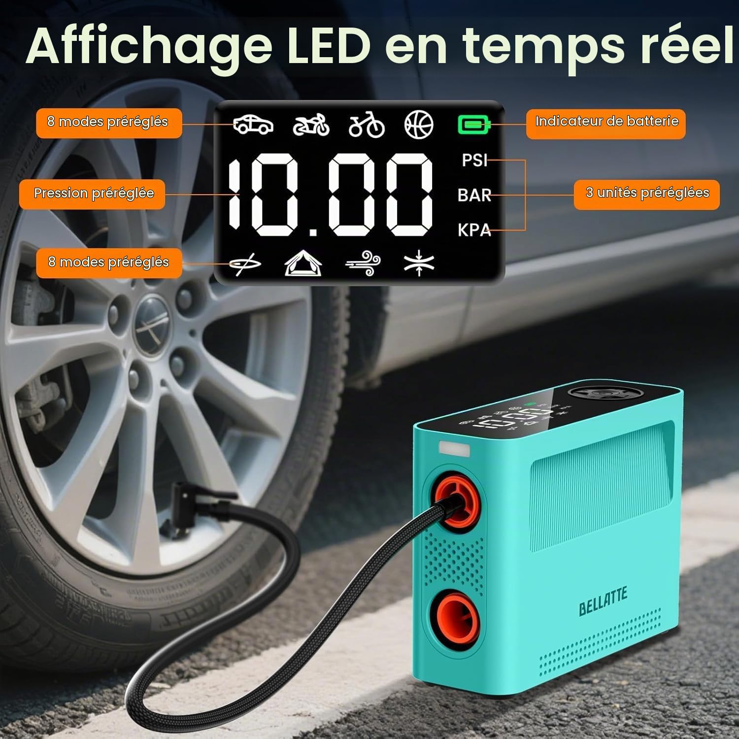 Pompe électrique pour Paddle, 150PSI Rechargeable, gonflage/dégonflage, Recharge USB et sur Allume-Cigare, arrêt Automatique Gonfleur électrique pour Kite, tentes, Bateaux,Voiture,Vélo