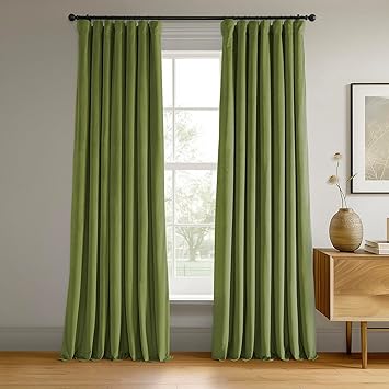 HPD Half Price Drapes Signature Velvet Thermal Blackout Curtains for Living Room 96 Inch Long (1 Panel) Rod Pocket Insulated Blackout Curtains for Bedroom Window Curtains, 50W x 96L, Basque Green