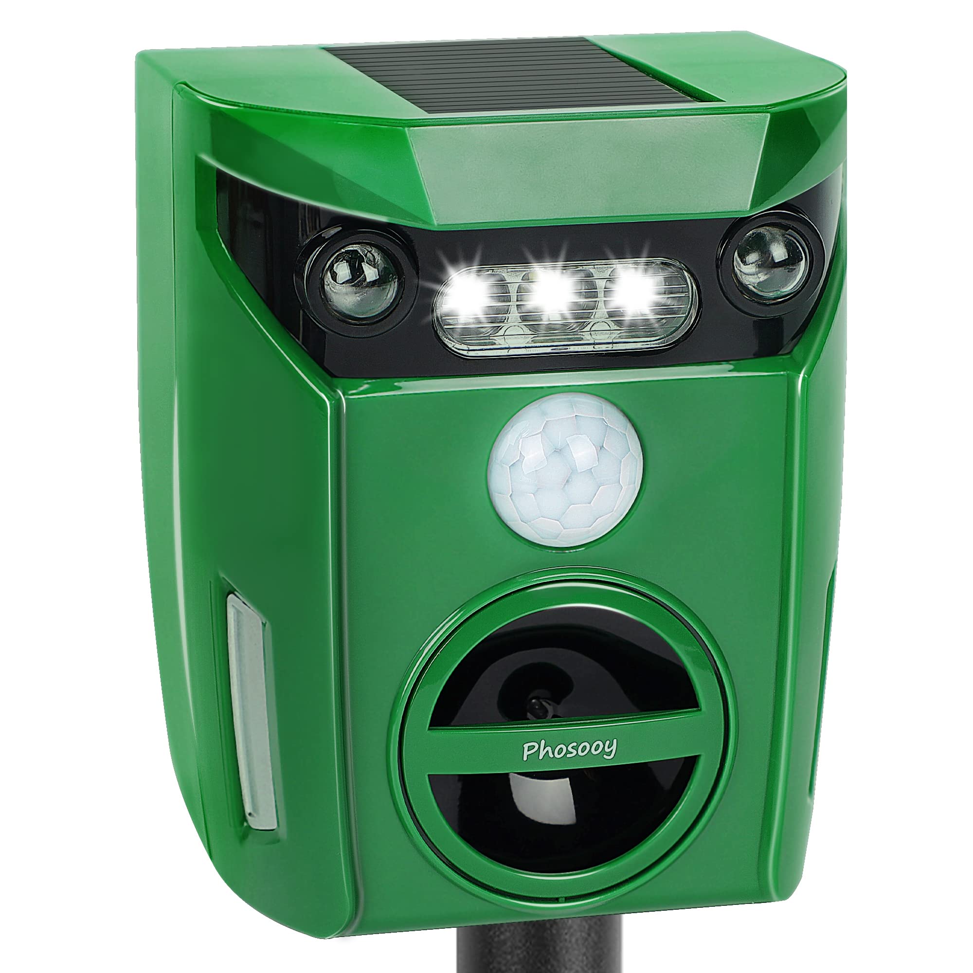 Phosooy Ultrasonic Animal Repeller, Outdoor Waterproof Solar Animal Deterrent Repellent with Motion Sensor & LED Flashing Lights, Drive Away Cats, Squirrels, Rats, Skunks, Raccoons and Deer