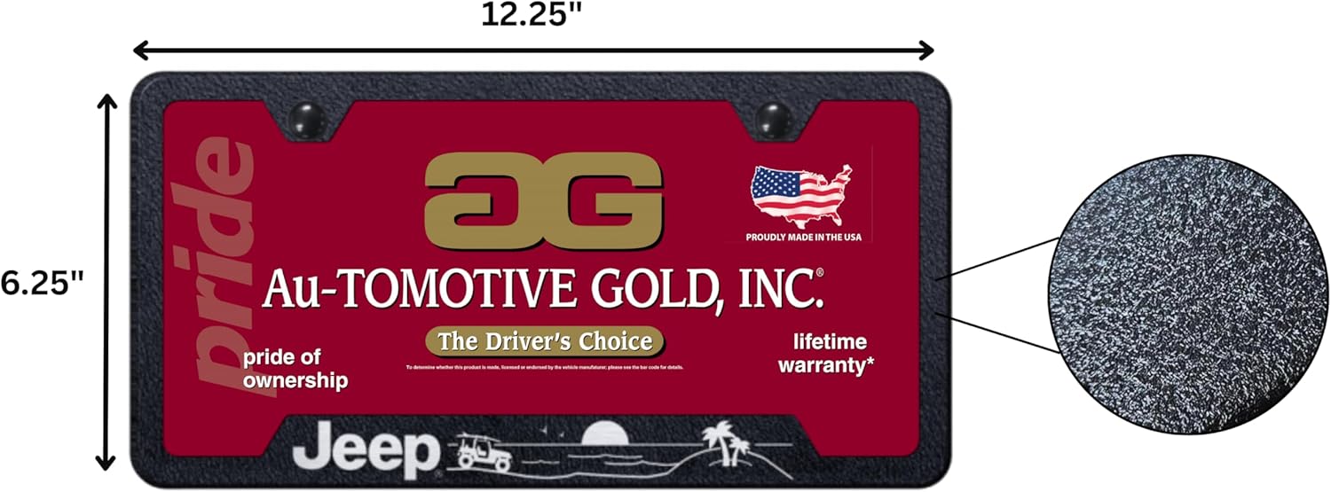 Au-Tomotive Gold, Inc. Officially Licensed Laser Etched Jeep Beach Logo Cut-Out License Plate Frame (Rugged Black)