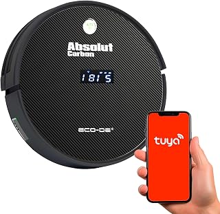 ECODE® Robot Aspirador Fregasuelos Carbon, 2 Cepillos Centrales, 2 Cepillos Laterales, Depósito Mixto, Autonomía 130 min, Sensor Anticaídas/Colisión Navegacion Inteligente, Control por App
