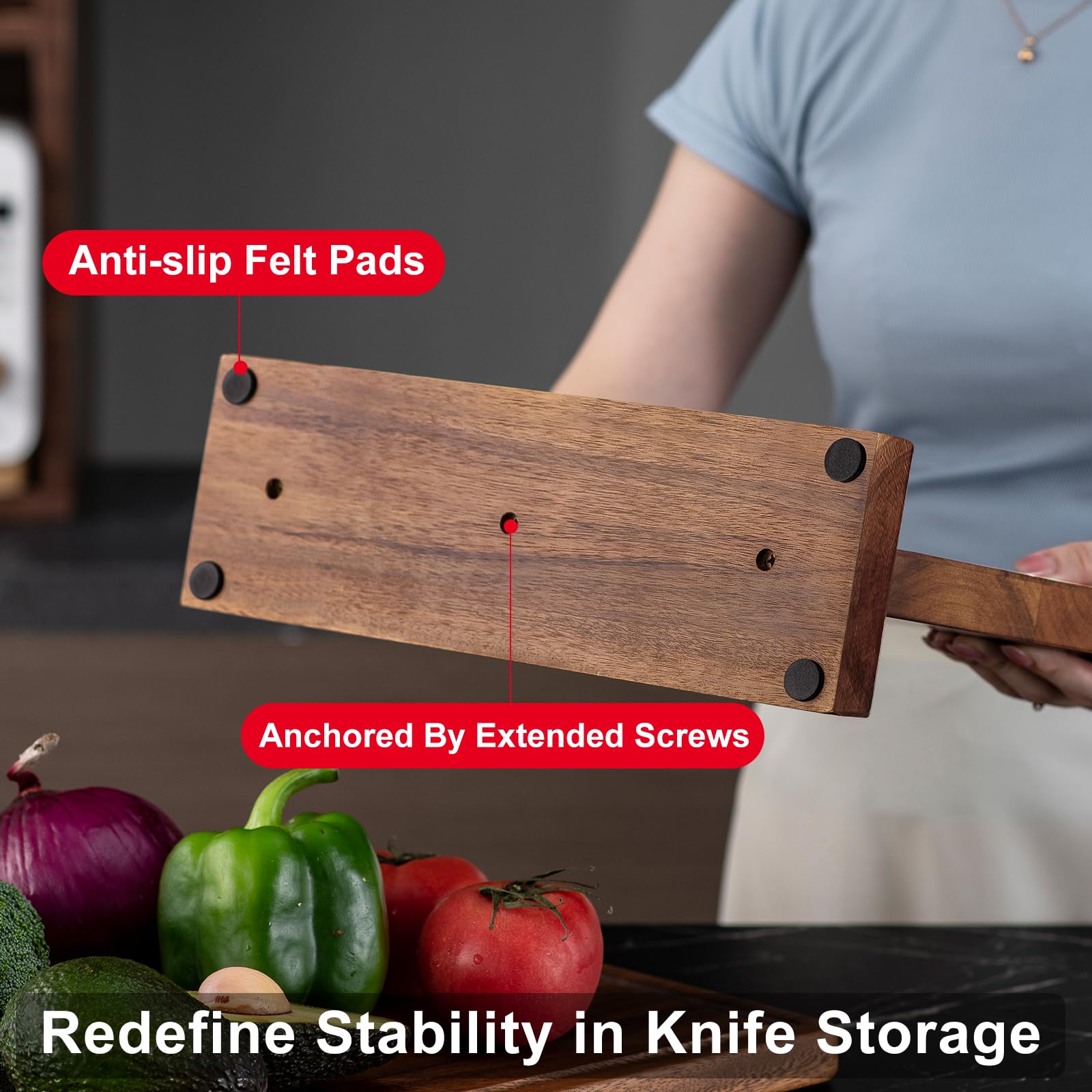 Portacoltelli magnetico a doppia faccia senza coltelli, supporto universale in legno, espositore per coltelli per bancone della cucina, multifunzione