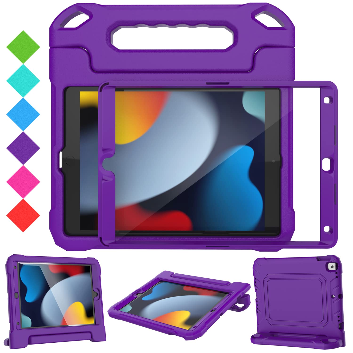 SUPLIK Kids Case for iPad 9th/8th/7th Generation -10.2 inch 2021/2020/2019, Built with Screen Protector, Durable Shockproof Handle Stand Case for Apple iPad Gen 9/8/7, Purple